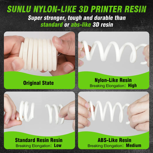 SUNLU Nylon-like 3D printing resin, high strength and durable photopolymer resin for LCD/DLP/SLA printers, 395-405nm UV curing, great for functional parts, prototypes, 1000G Grey.