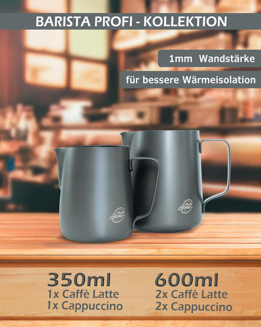 Pro@Home43 Barista Milk Jug Stainless Steel black anthracite 600ml (also 350ml) including Latte Art Pen / Milk Frothing Jug in gift box