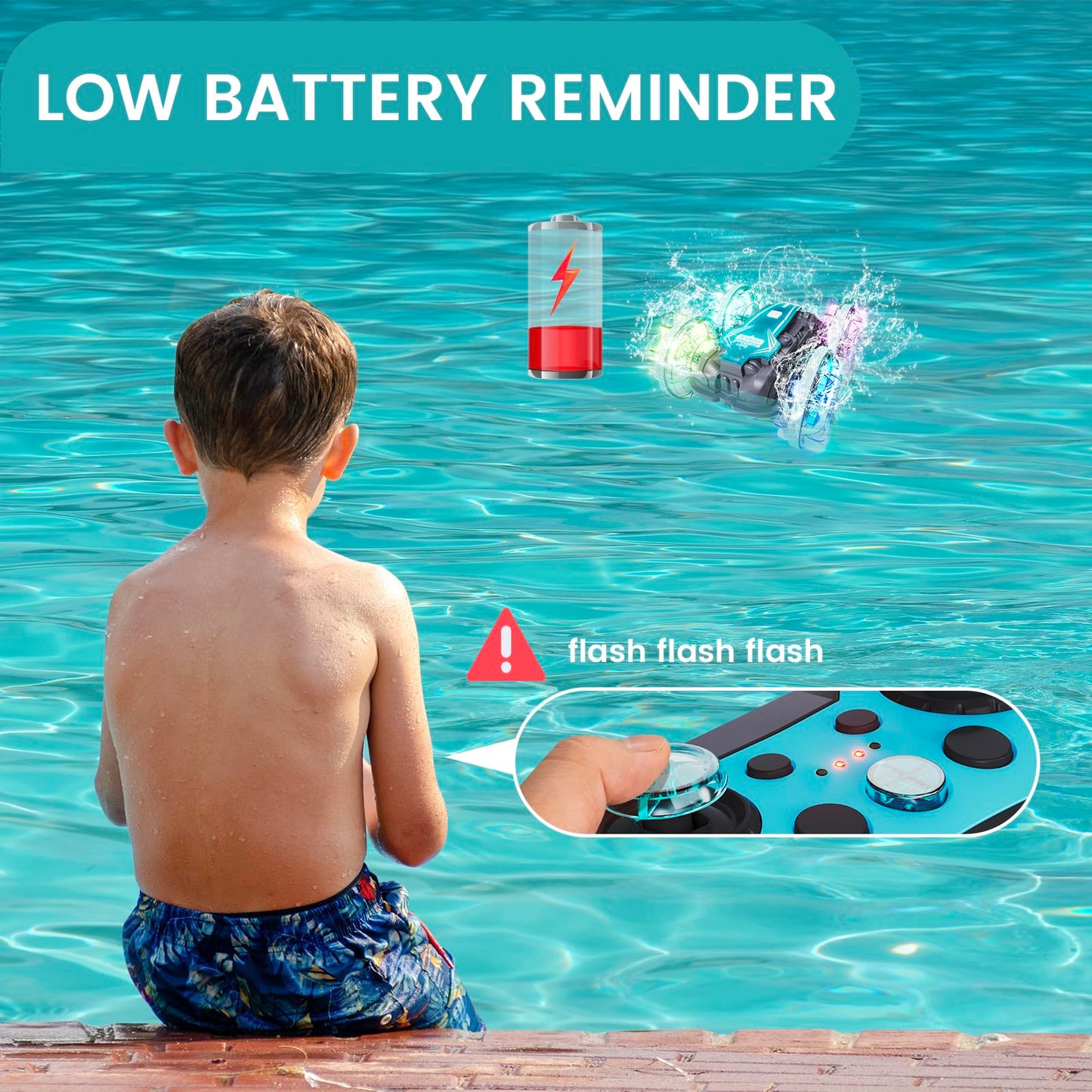 Tecnock Amphibious Remote Control Car, 4WD 360° Rotating Gesture Sensor Stunt RC Car with Lights, Remote Control Boat with Waterproof Remote, Gifts Toys for Ages 3-8+ (with clock)