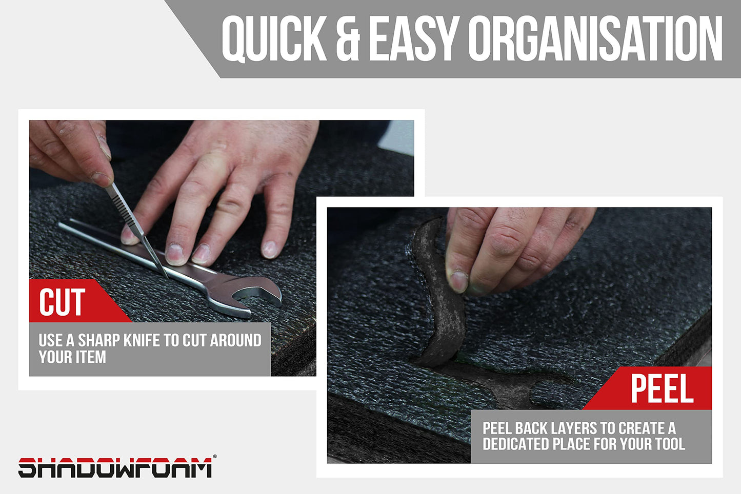 Shadow Foam Medium Sheet - 1000mm x 500mm | Cut and Peel Foam for Toolbox Organization (30mm, Black)
