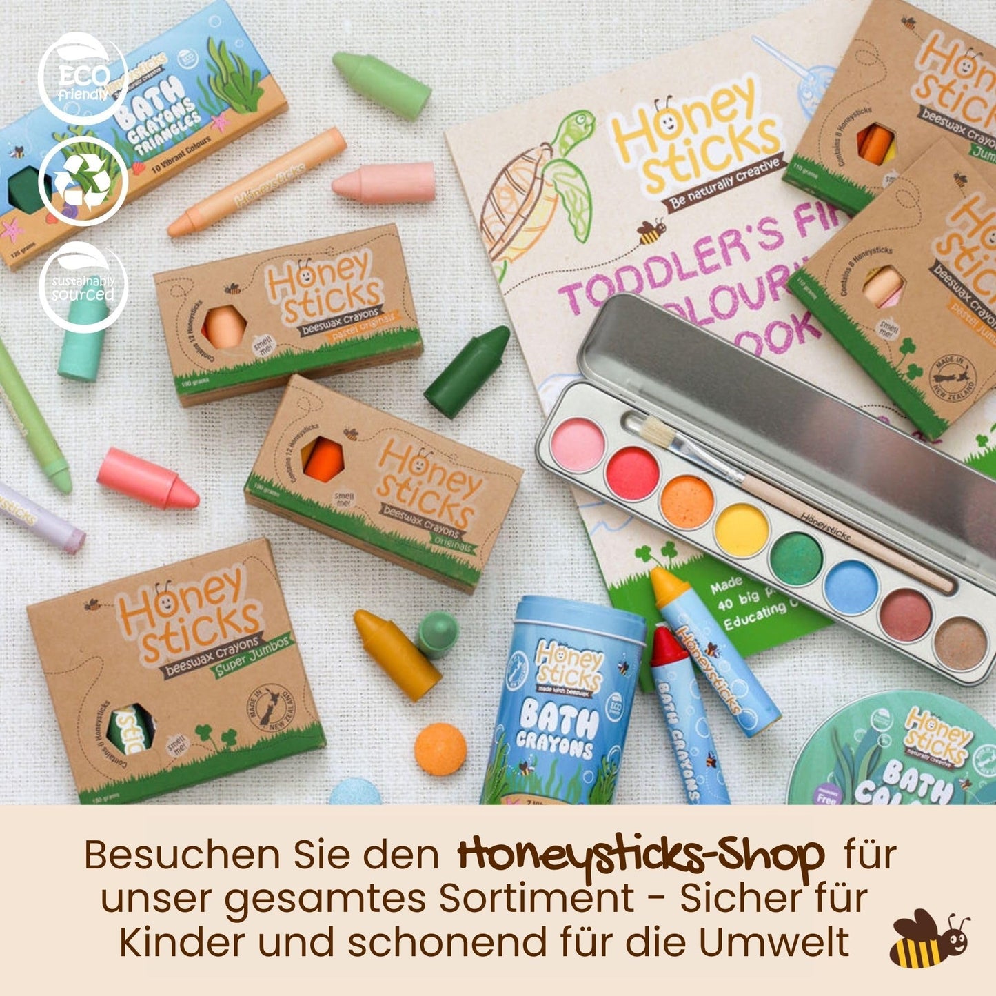 Honeysticks Beeswax Crayons (12 Pack) - Non-Toxic Baby Crayons made from Natural Beeswax, Crayons for Ages 1+, Easy-to-Grip Toddler Crayons, Environmentally Friendly and Child-Safe