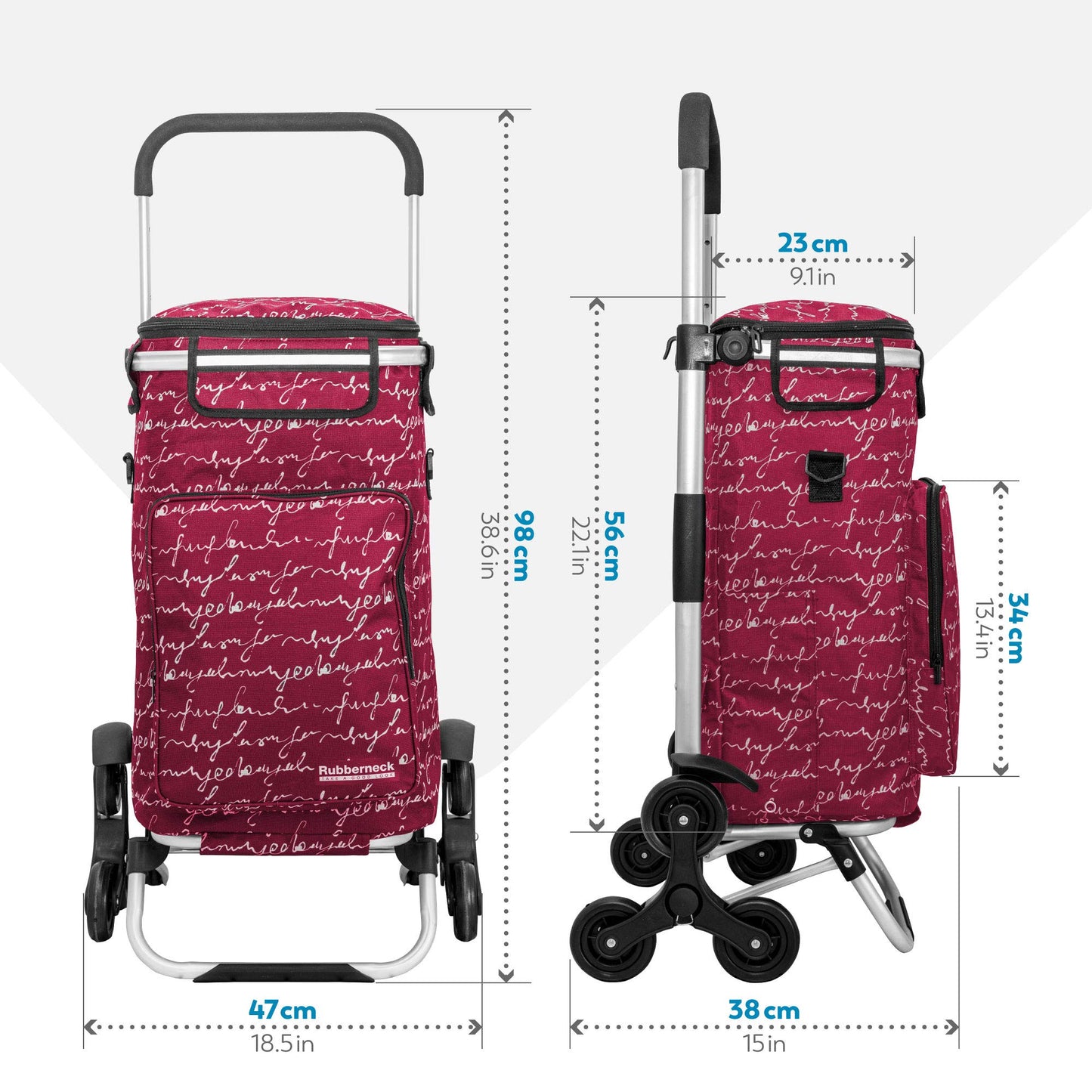 Rubberneck shopping trolley - Foldable cart - Cooler compartment - Adjustable handle - Red