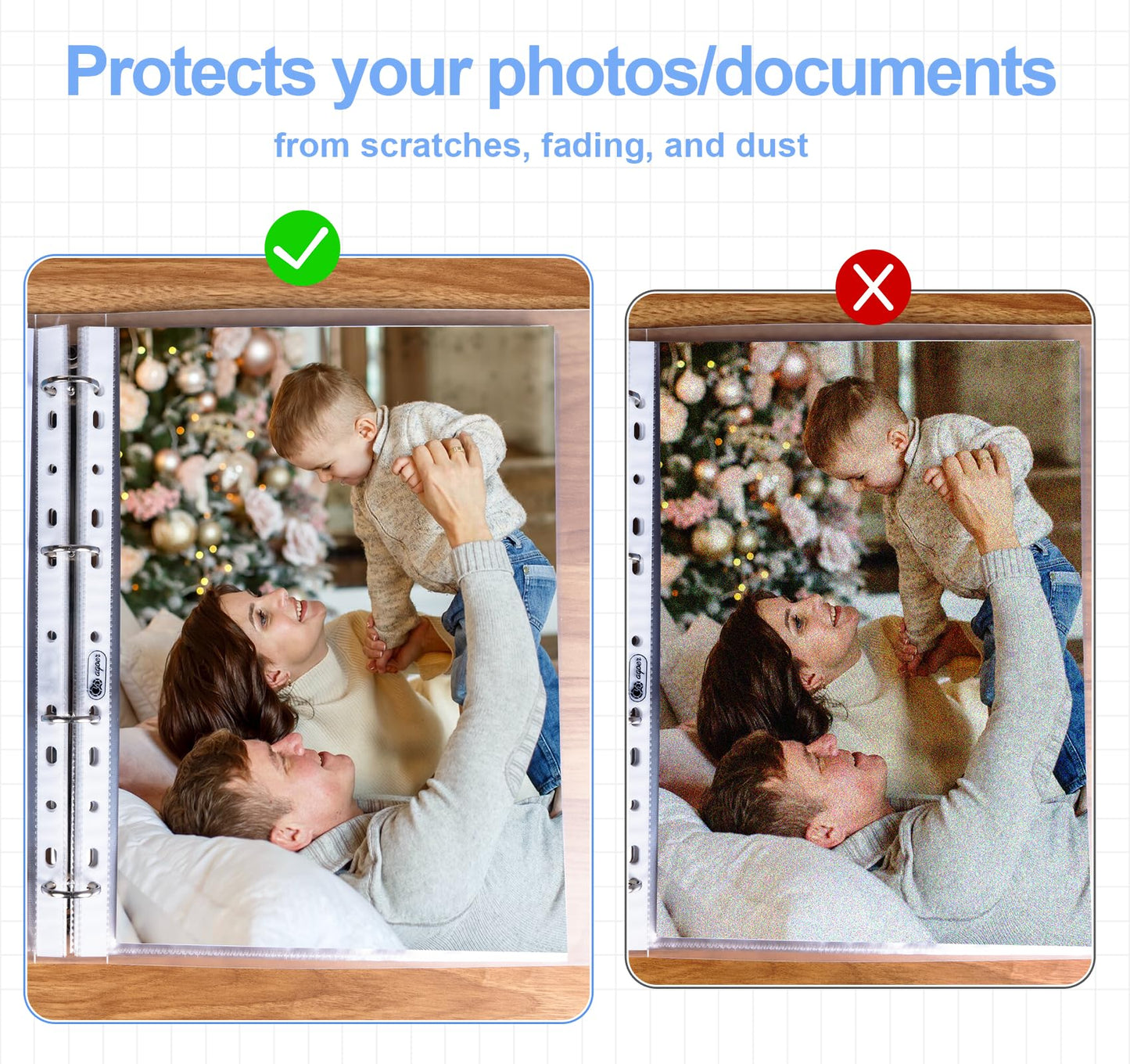 100 A4 clear plastic sleeves, stable and transparent, embossed, 160 microns. A4 document sleeves for storing papers, photos, and documents.