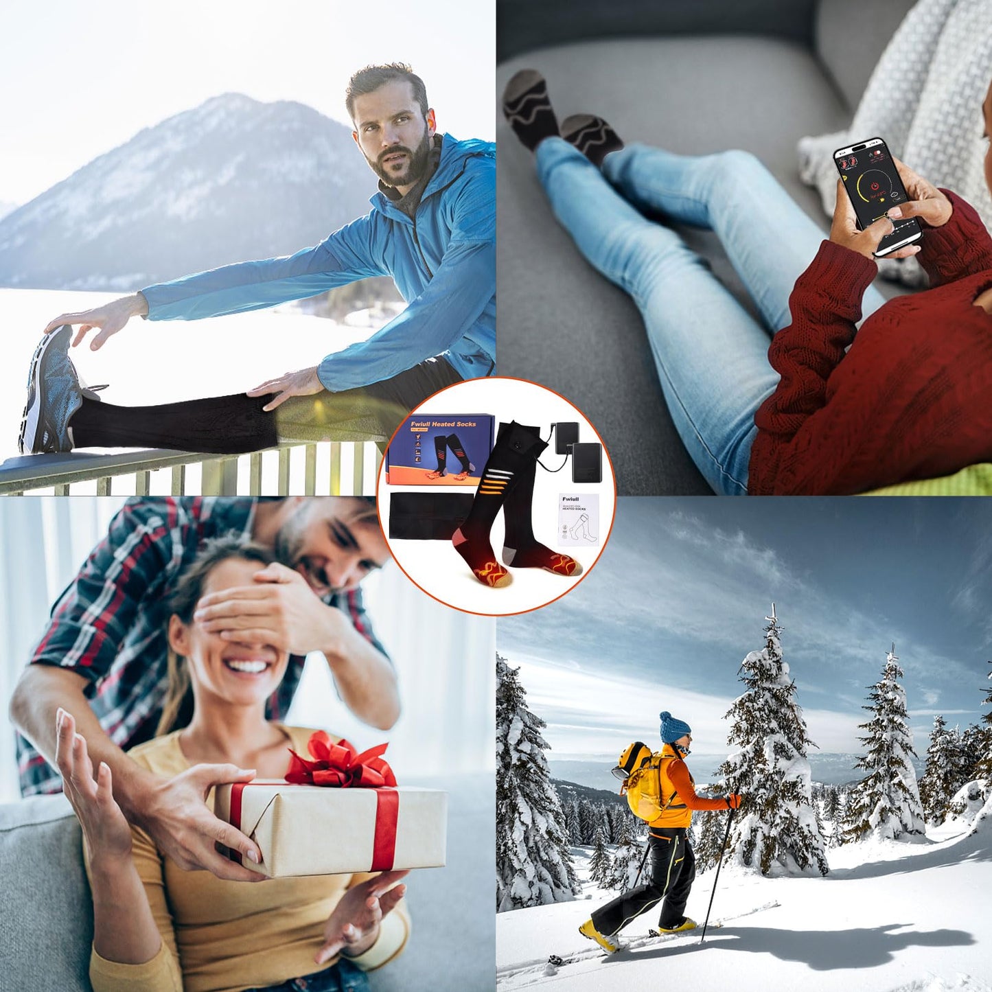 Heated socks, APP Smart Electric Warm Socks 2X5000mAh Heated Ski Socks Thickened Rechargeable Heated Socks, 360° warmth in the forefoot area Winter foot warmer Warm socks For Men Women