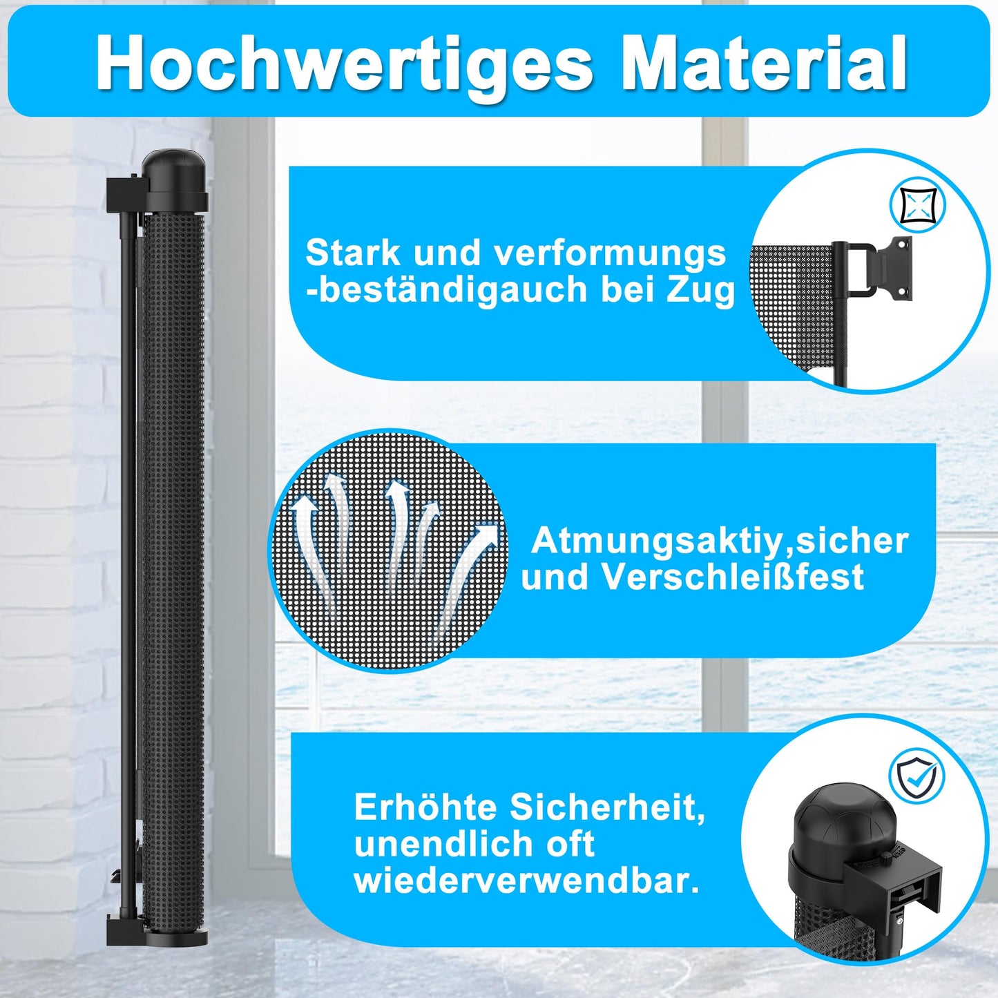NAIZY door protection gate roller 0-300cm stair protection roller baby stair safety gate and dog door gate retractable door extendable dog barriers for indoor and outdoor - black