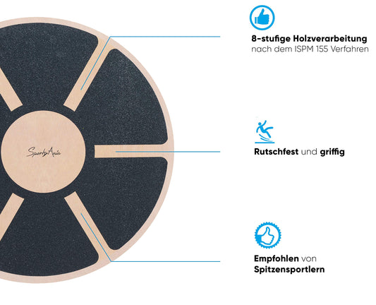 High-quality wooden balance board for versatile coordination training | Includes exercise book from the Champ | Proprioceptive stability for rehabilitation & fitness | Non-slip & safe (+underlay mat)