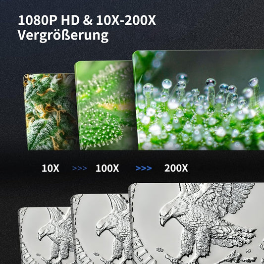 Portable USB microscope, Ashfly USB microscope for kids 10 to 200X portable pocket microscope, 3 levels adjustable LED lights microscope digital for iOS & Android (educational gift)