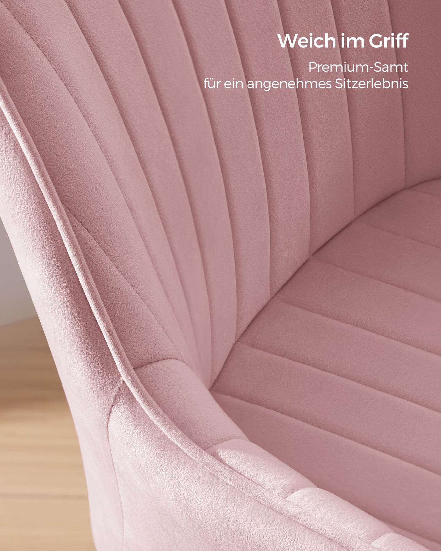 SONGMICS Office Chair, Swivel Chair with Velvet Cover, Foam Padding, Height Adjustable, for Home Office, Bar, Pastel Pink OBG012R01