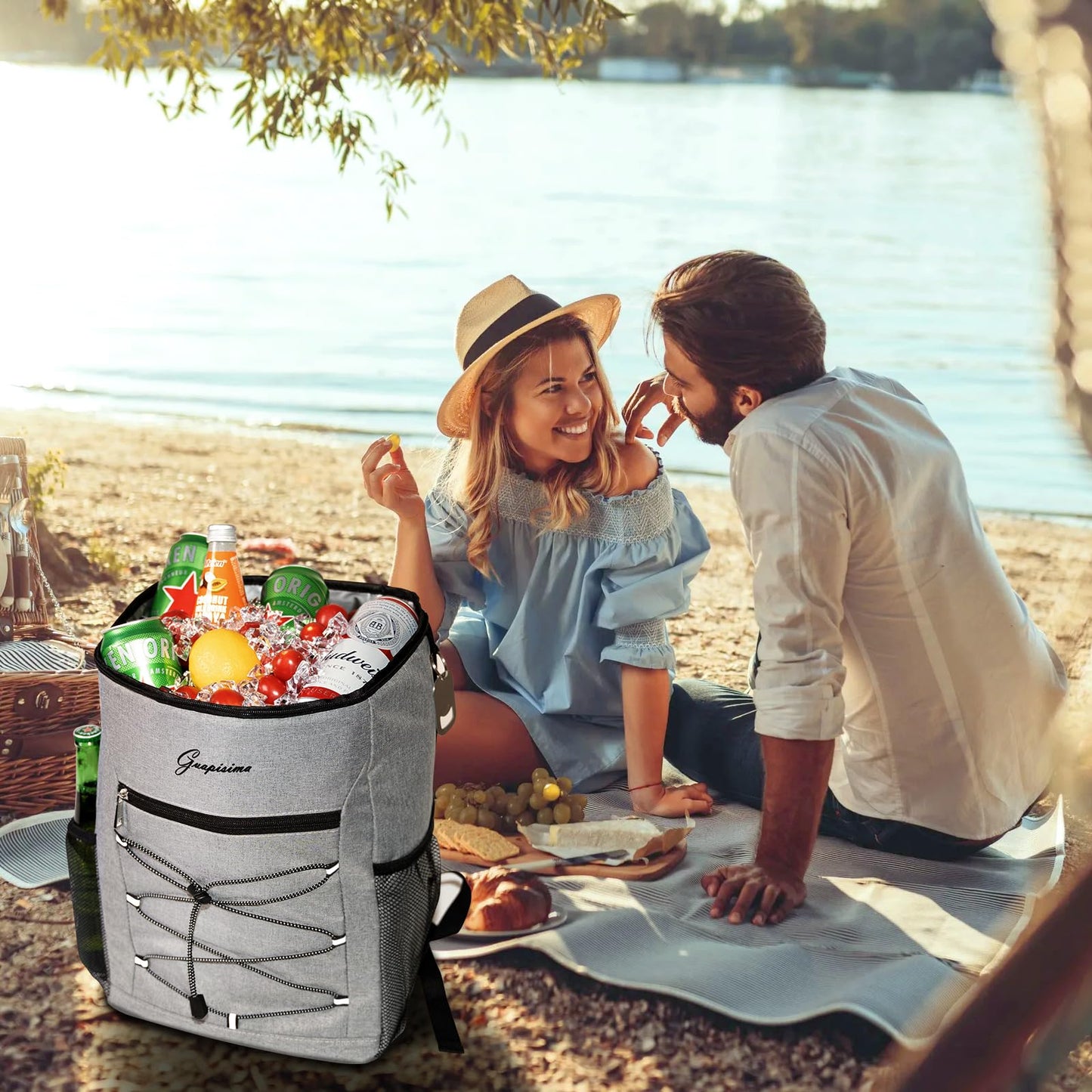 Beautiful 30L cooler backpack picnic backpack cooler bag large insulated cooler bag for picnic/beach/BBQs/camping/trips (gray)