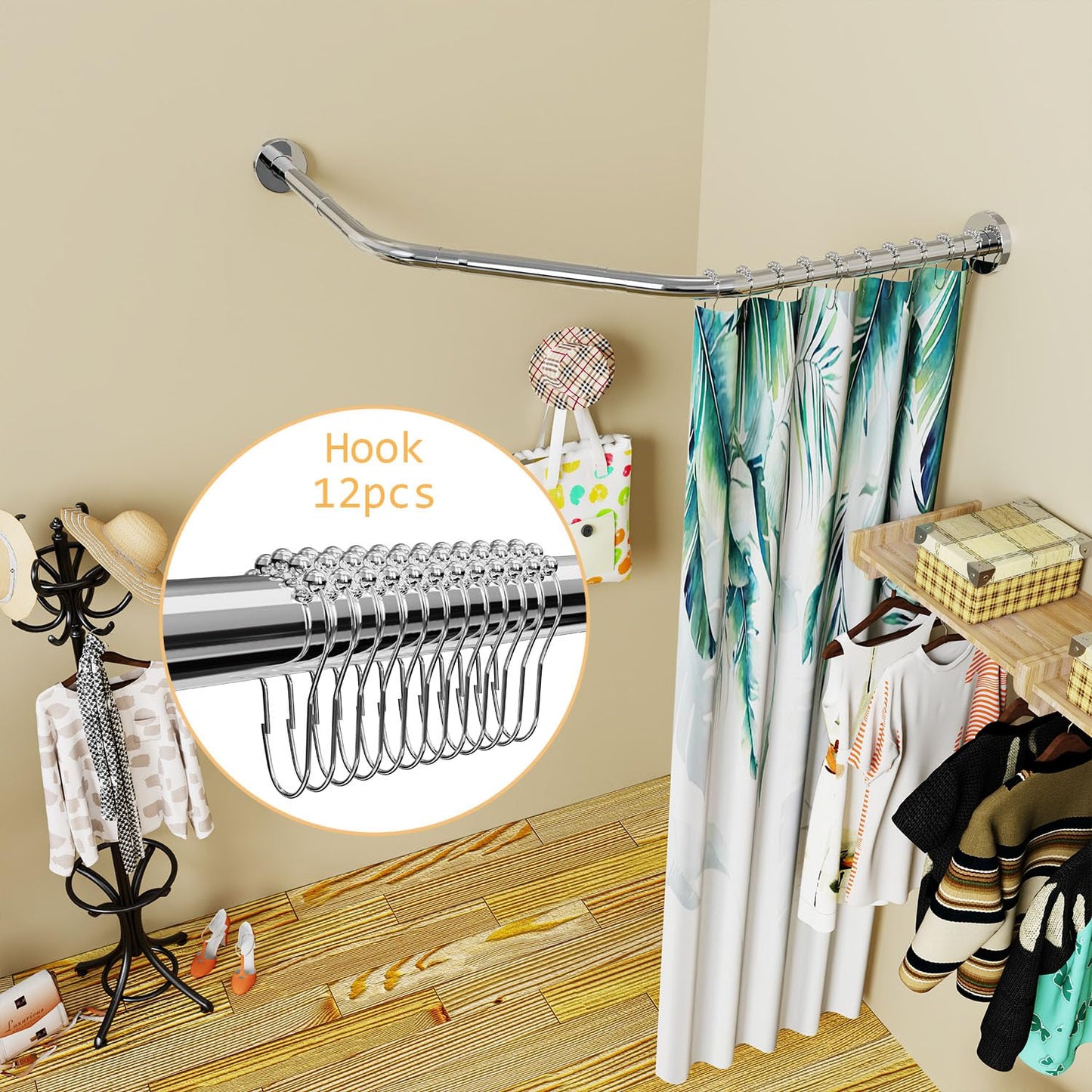 Sikaiqi Extendable 304 Stainless Steel Diamond Shape Bathroom Bathtub Corner Shower Curtain Rod (Diamond shape, both sides: 43-65 cm, center: 51cm-66 cm)