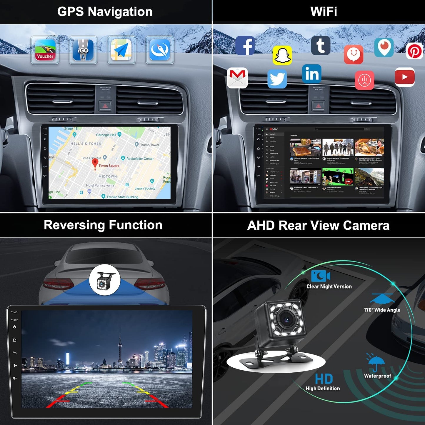 CAMECHO Android car radio with navigation for VW Golf 7 2013-2018, double din car radio 10 inch screen with Bluetooth and USB WiFi FM/RDS MirrorLink + rear view camera