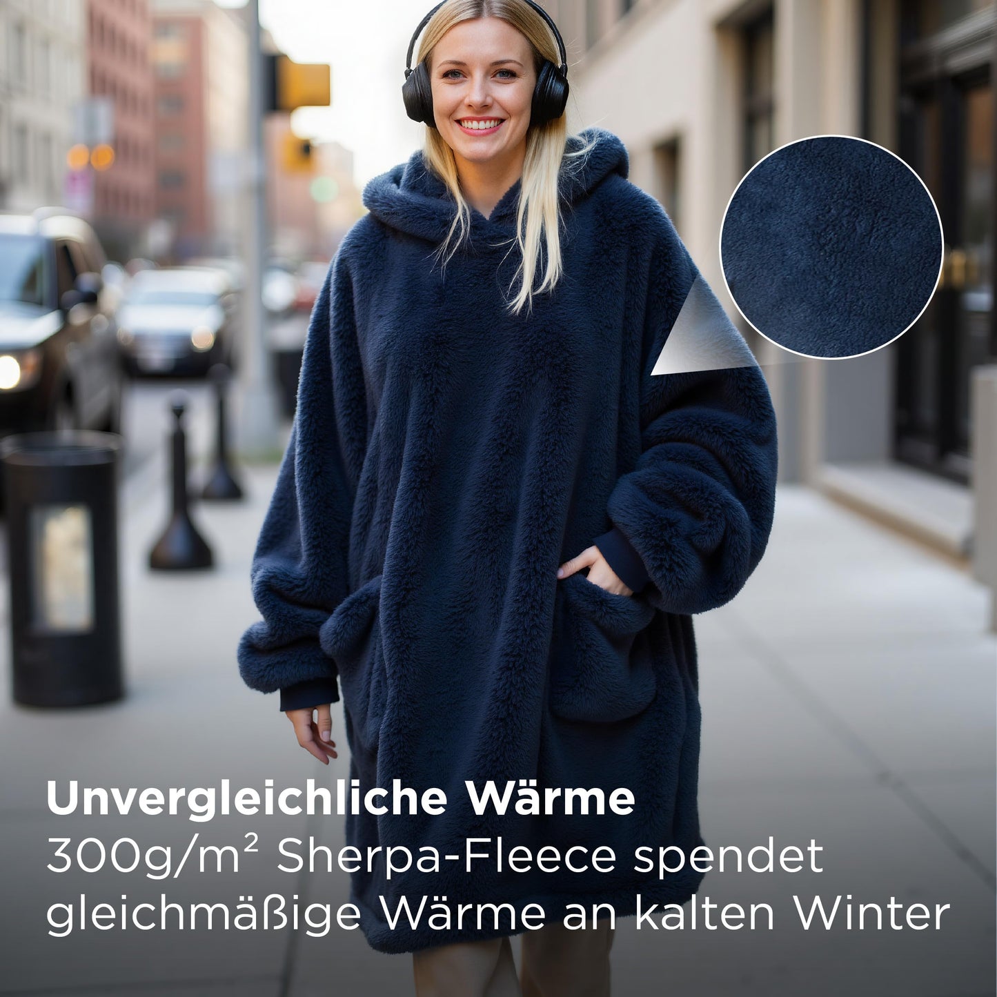 BEDSURE Hoodie Blanket with Sleeves - Cozy Pullover as Gifts for Women - Wearable Blanket for Adults Snuggle Blanket with Sleeves Soft Warm Gifts for Girlfriend Mothers, Blue 95x85 cm