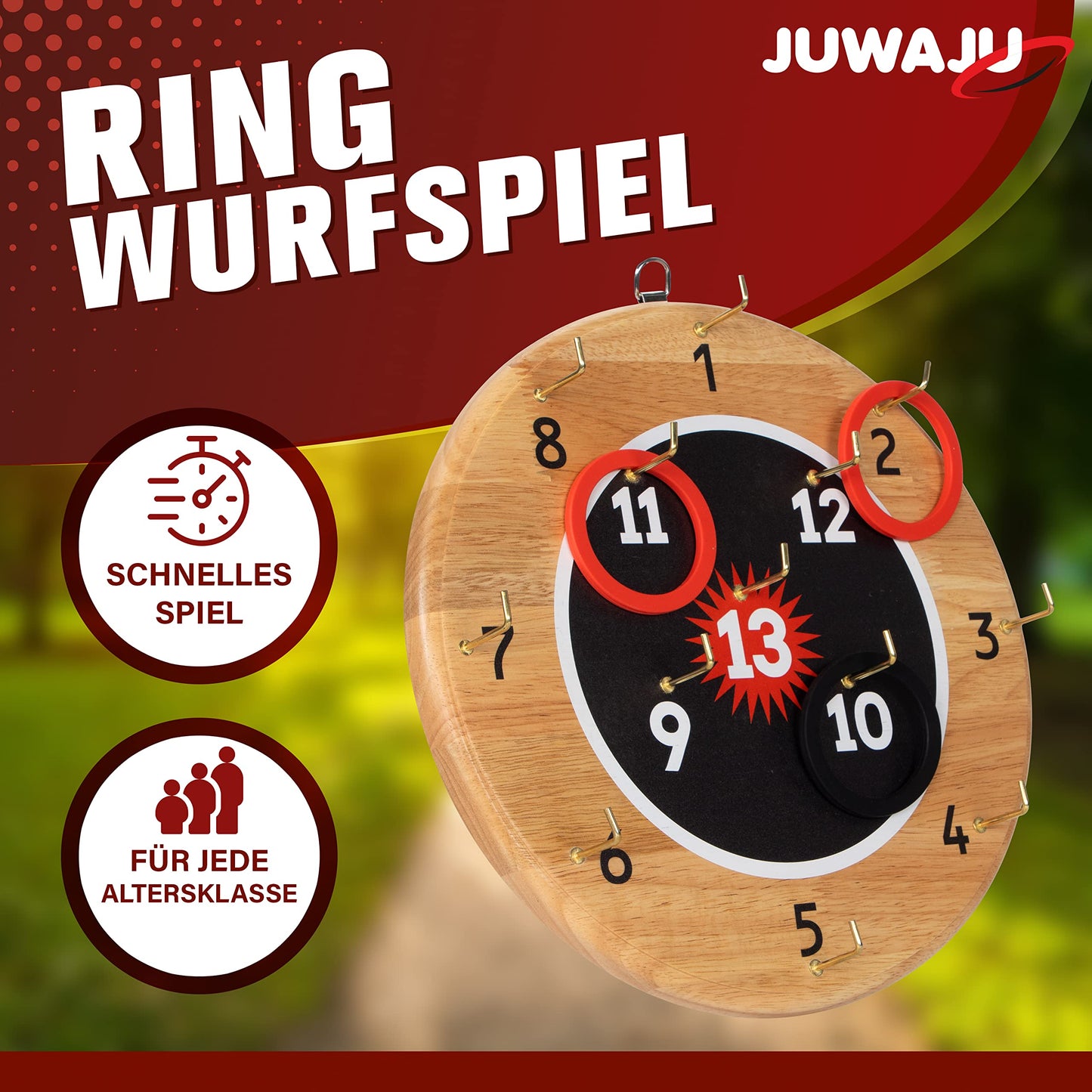 JUWAJU Ring Toss Game, Fun for All, Indoor/Outdoor, Dartboard, Ring toss, Ages 3+, Great for Garden Parties, Kids' Birthdays, 30cm Large, 0.95kg Heavy.