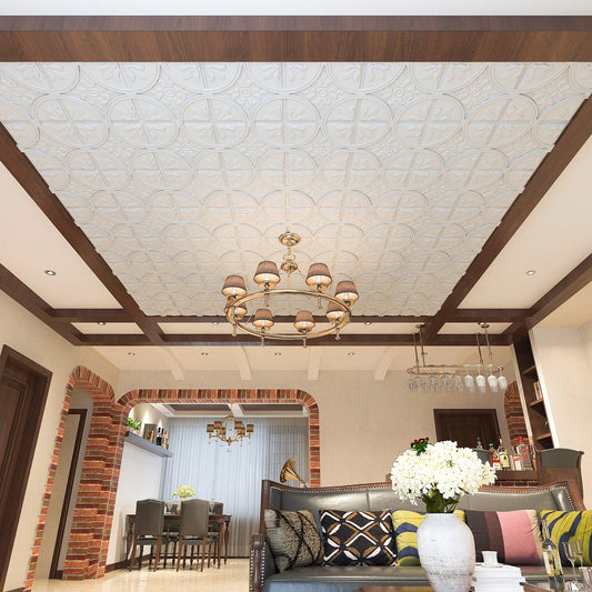 Art3d 12 pieces, 4.5 sq.ft Ceiling Tiles, 3D Wall Panels, 61 x 61 cm, Self-Adhesive, Classic Style, White.