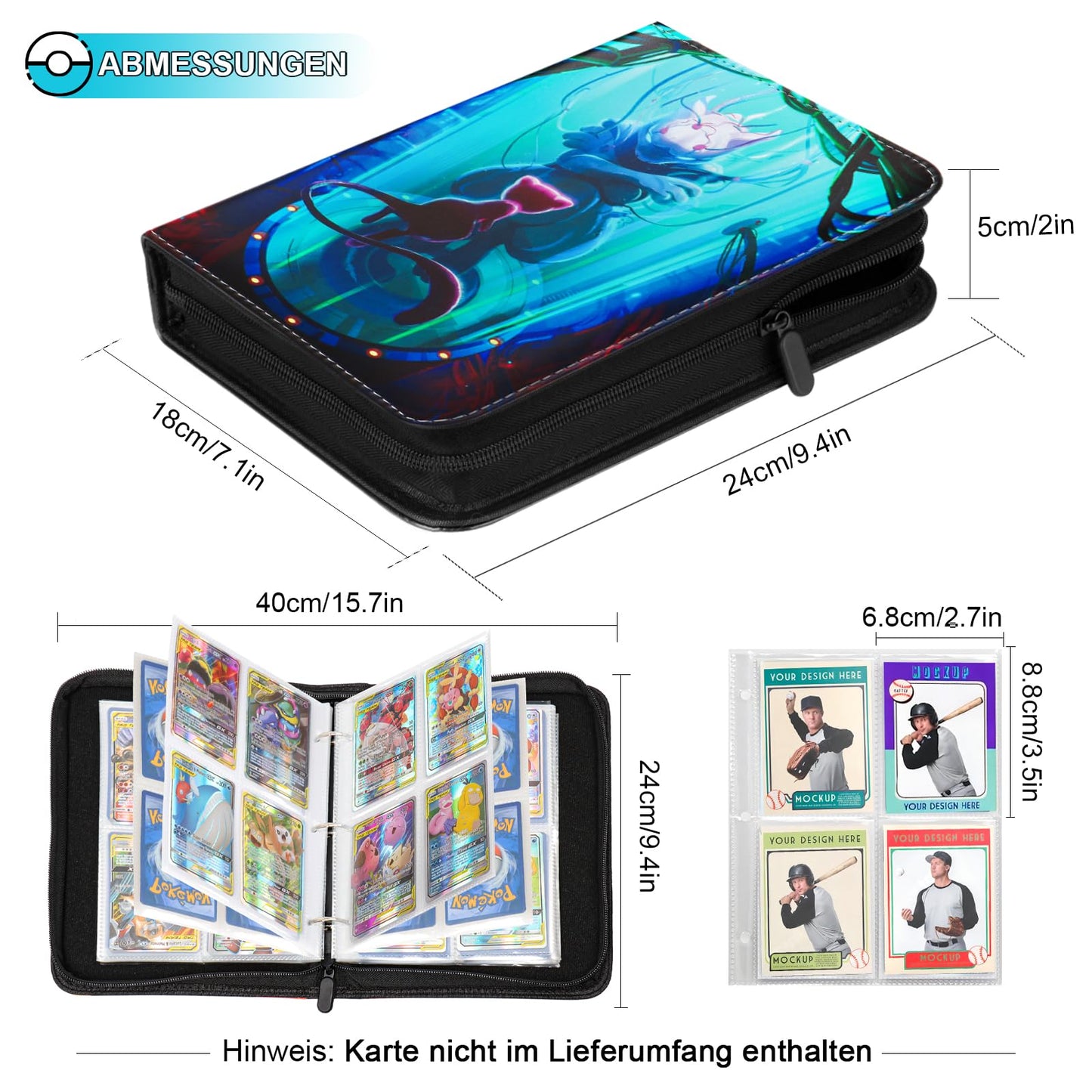 Collectible card album, Pokemon card collection album, 400 pockets 50 pages 4 pockets, collectible card binder with PU surface, waterproof card holder, card folder book.