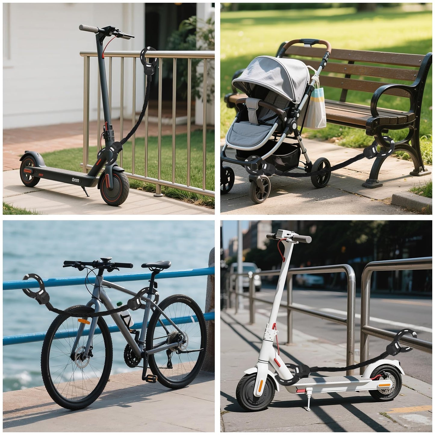 E Scooter lock with 3L waterproof bag, handcuff lock with key, electric scooter bike lock with rubber cover, 93 cm, high security locks, perfect for scooters, bikes, e-bikes (A)