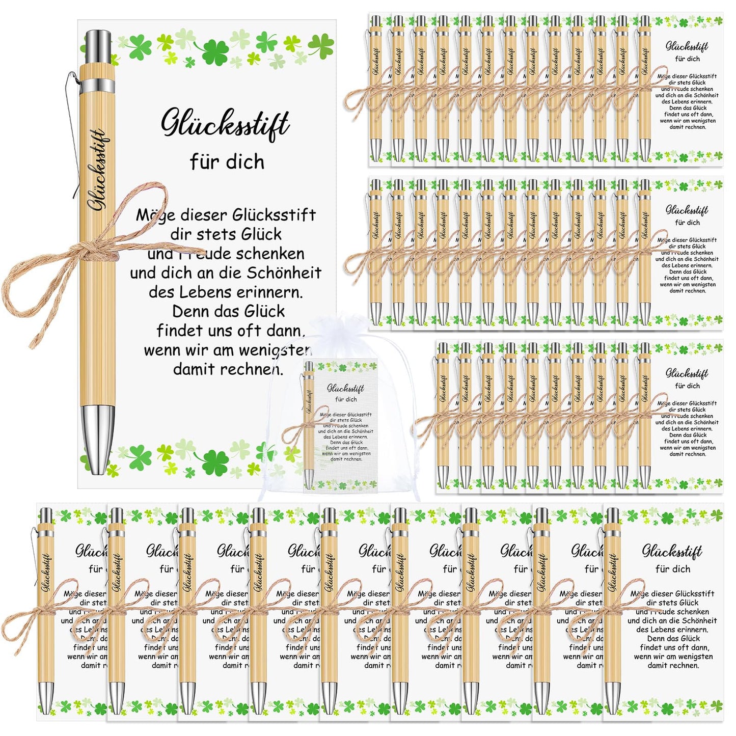 Tenare 45 Sets of Lucky Pen Team Thank You Gifts with Card Wooden Ballpoint Pen with Quote Birthday Party Favors Good Luck Charm Exam Pass Farewell for Teacher Staff Colleagues (45)