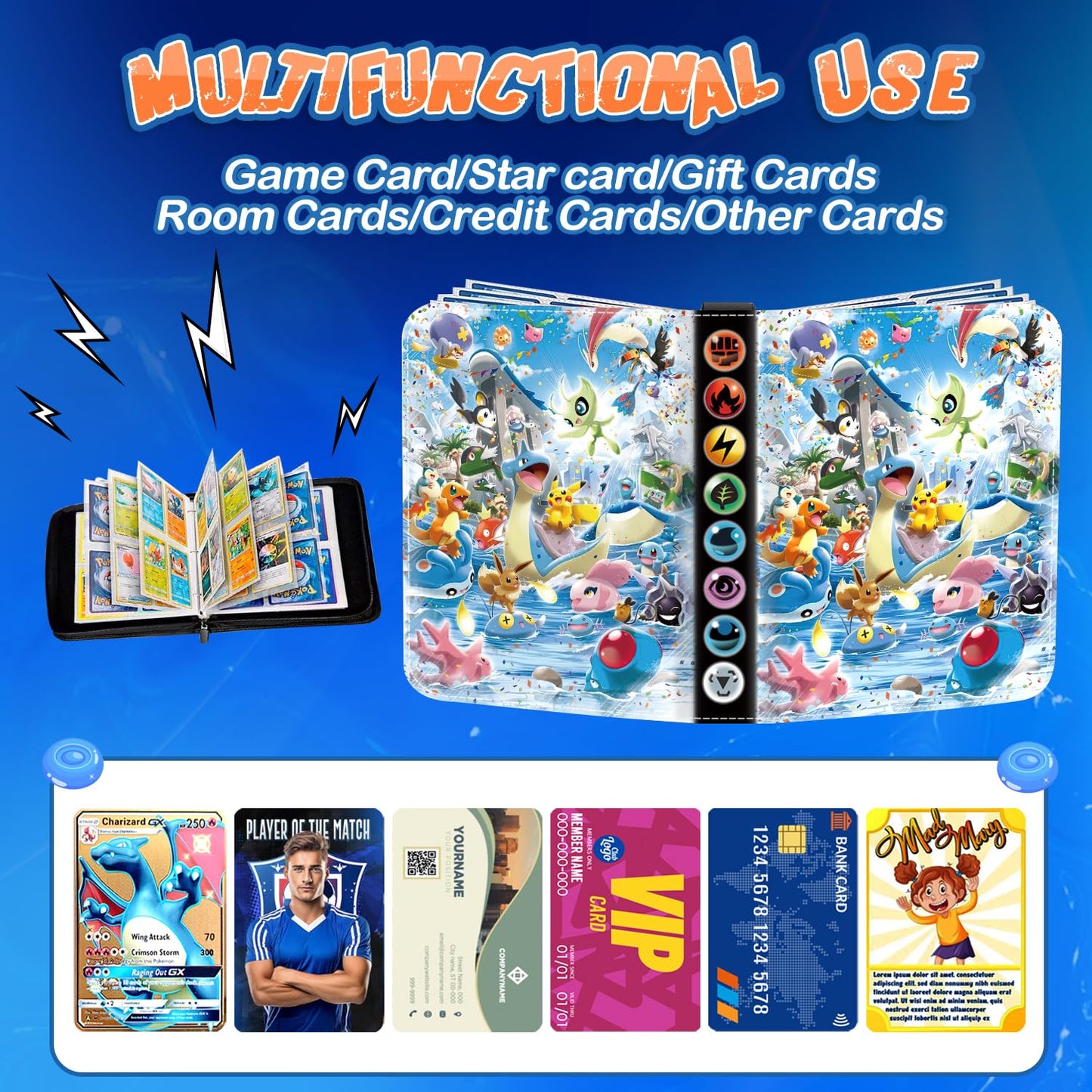 Collectible card album, 50 pages, 400 card capacity. Portable, waterproof card holder folder for kids. Great gift for collectors.