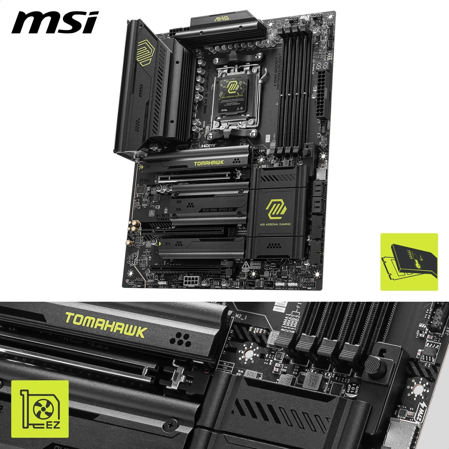 MSI MAG X870 Tomahawk WiFi Motherboard, ATX - Supports AMD Ryzen 9000/8000/7000 processors, AM5-80A SPS VRM, DDR5 Memory Boost 8400+MT/s (OC), PCIe 5.0 x16 & 4.0 x16, M.2 Gen5, Wi-Fi 7, 5G LAN.