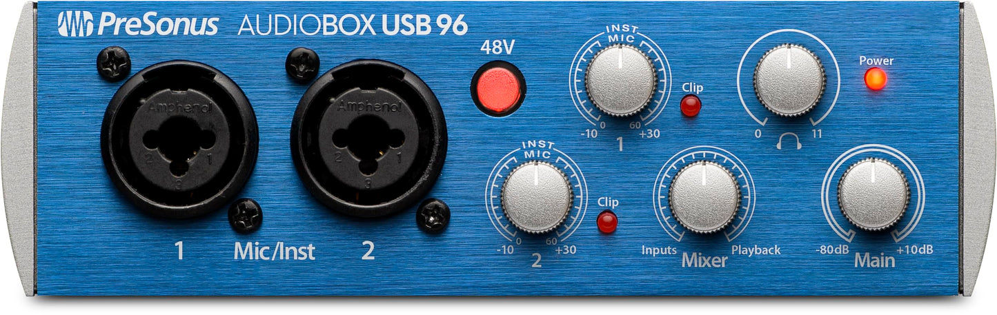 PreSonus AudioBox 96 Studio - USB audio interface bundle for recording and production with microphone, headphones & software.