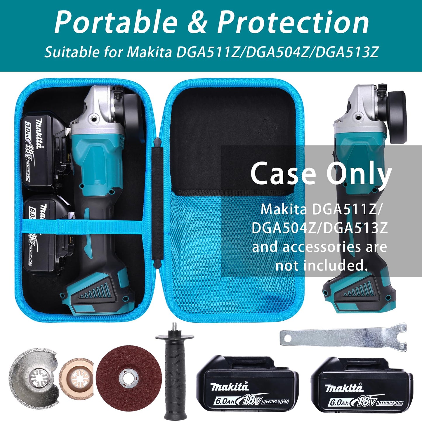 Khanka Hard Tool Case as a replacement for Makita DGA504Z 18V Li-Ion LXT Brushless Angle Grinder, Storage Cover for Makita Cordless Grinder (case only)