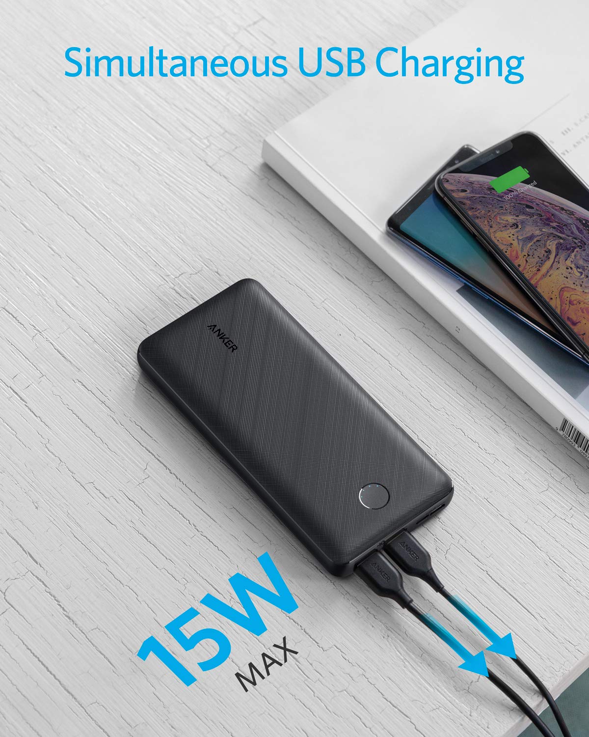 Anchor 325 Powerbank, 20000mAh external battery PowerIQ Technology USB-C Port, high energy density, compatible with iPhone, Samsung Galaxy, iPad and more.
