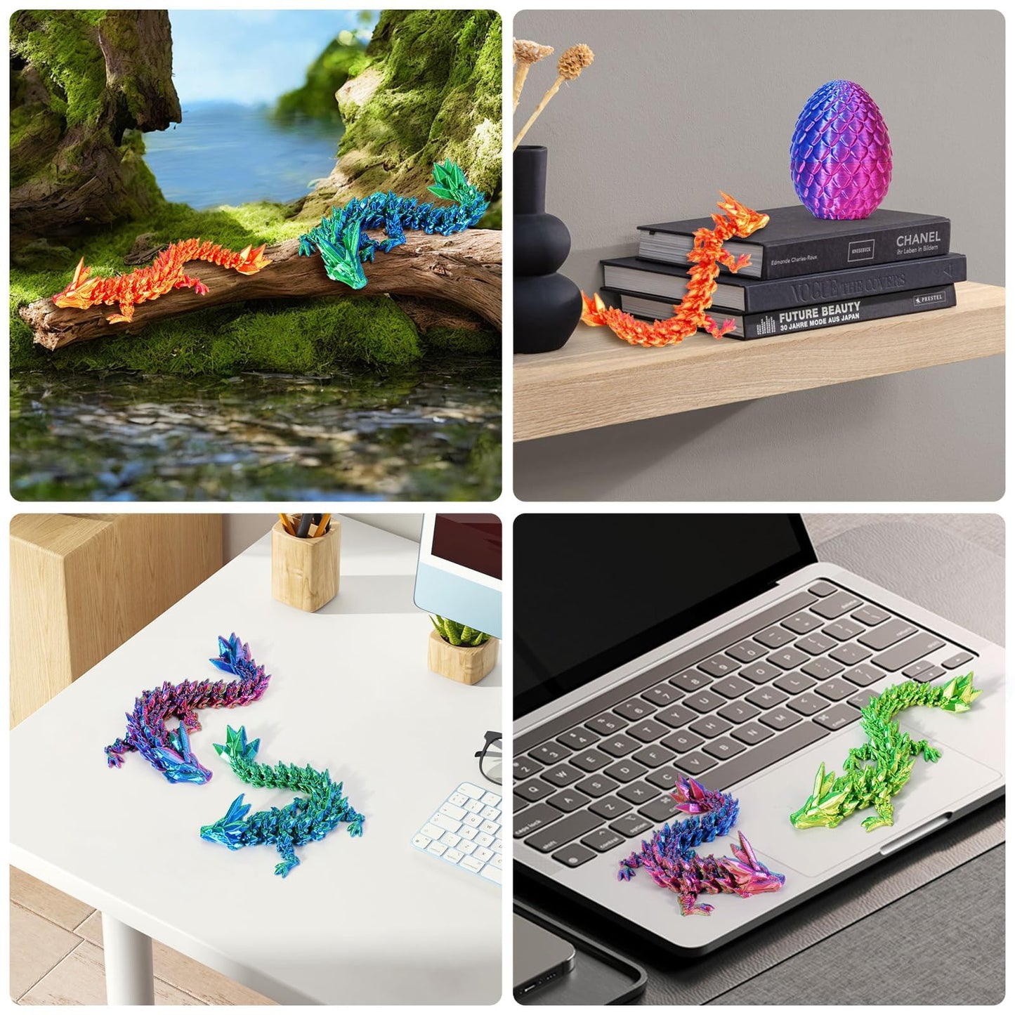 4-piece set of miniature 3D dragon eggs with dragons - 13 cm articulated dragon toys, dragon figures in dragon egg, crystal dragon toys - Suitable for boys aged 5/6/7/8/9 years and up
