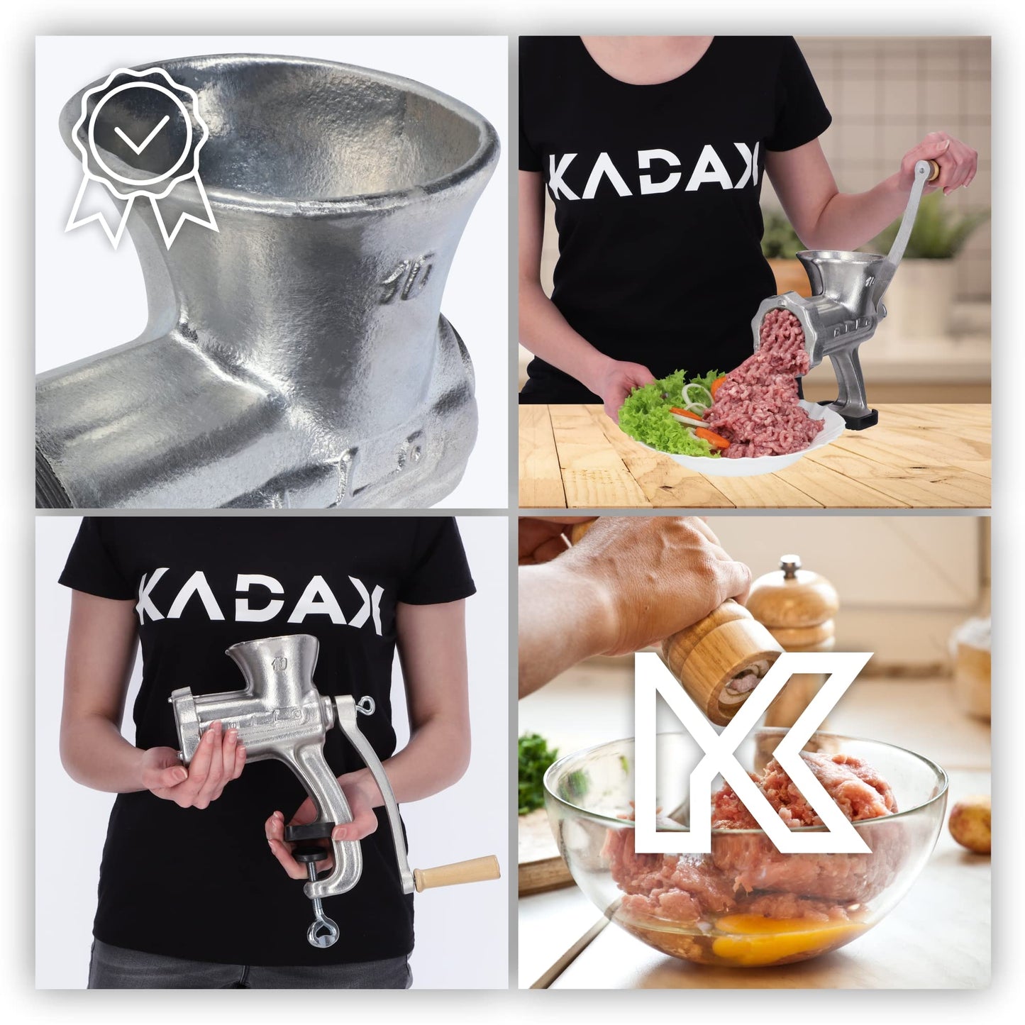 KADAX cast iron meat grinder, 6 sizes, manual meat machine with table clamp, vintage meat grinder, galvanized grinding machine, meat grinder (size 10)