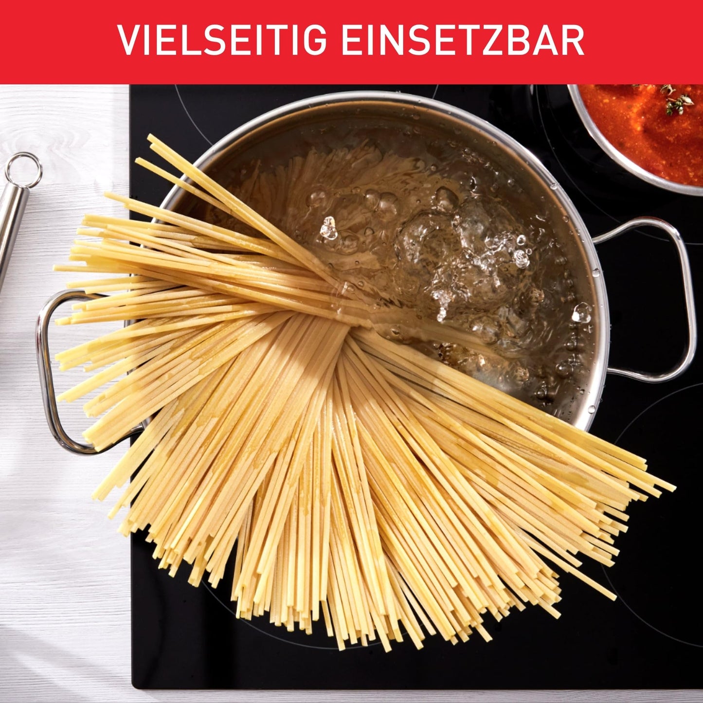 Tefal Duetto pot A70542 | 16 cm | Induction compatible | Easy to clean | Measuring scale | Glass lid for pouring off | Stainless steel