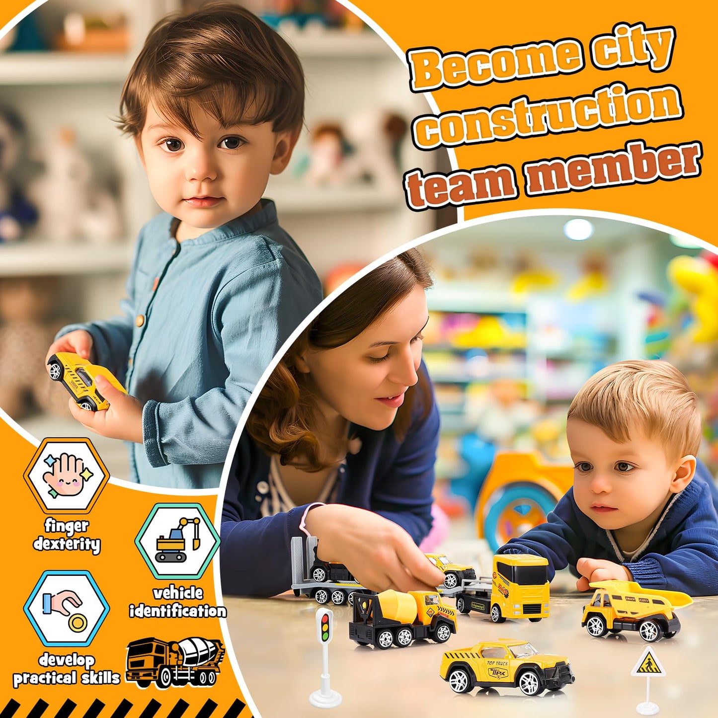 Adeokay child toys for ages 2-5, construction vehicles digger toy for boys - Christmas gift for kids.