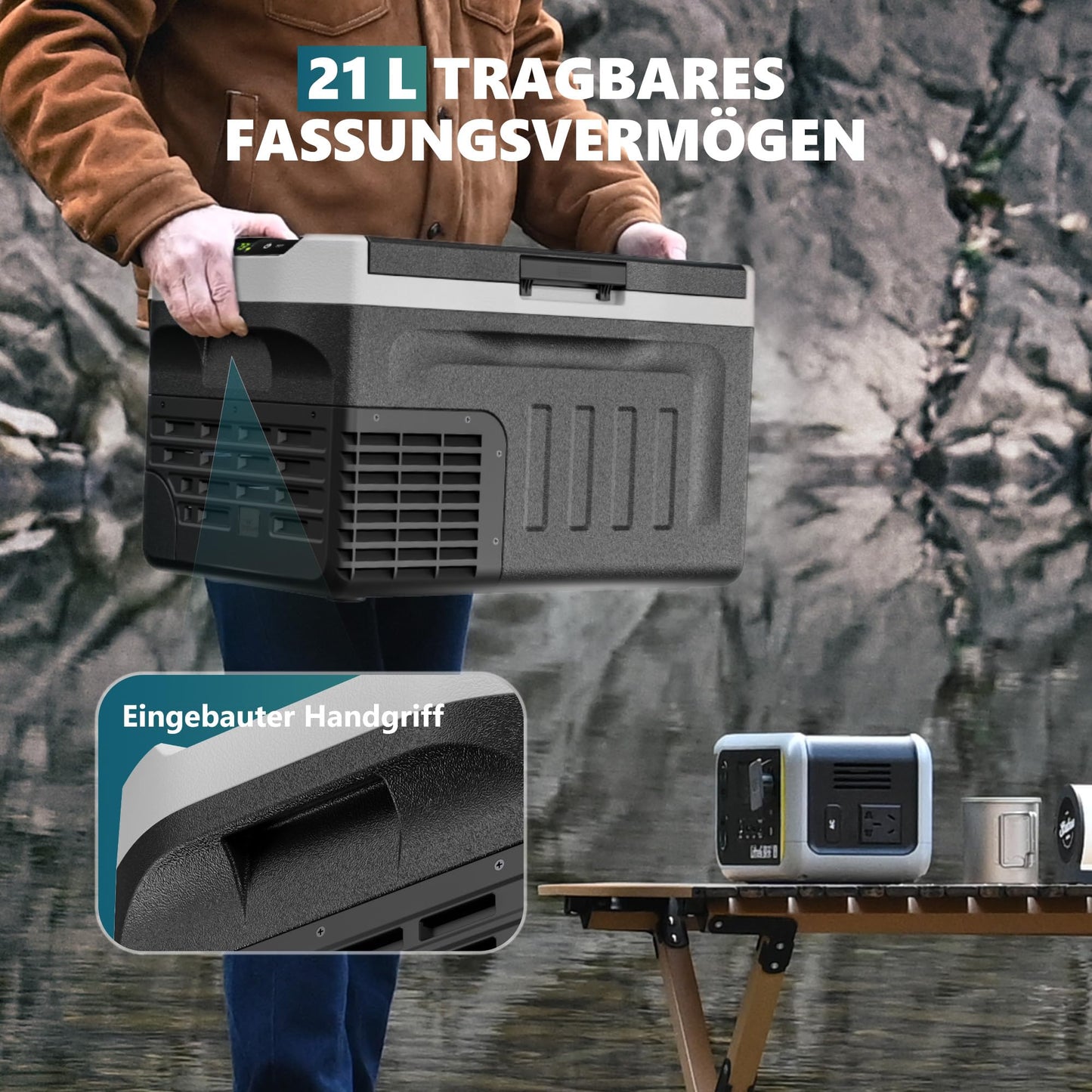 EUHOMY 21L compressor cooler -20℃~20℃, 12V car fridge, portable freezer 12/24V DC 220-240V AC, with APP control for camping, traveling, truck, home