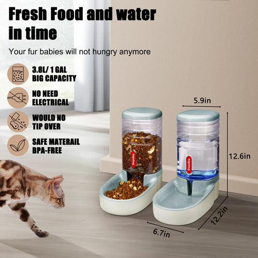 Automatic feeder for small and medium-sized pets, 3.8L, travel feeder and water dispenser for dogs, cats, pets (Gray)