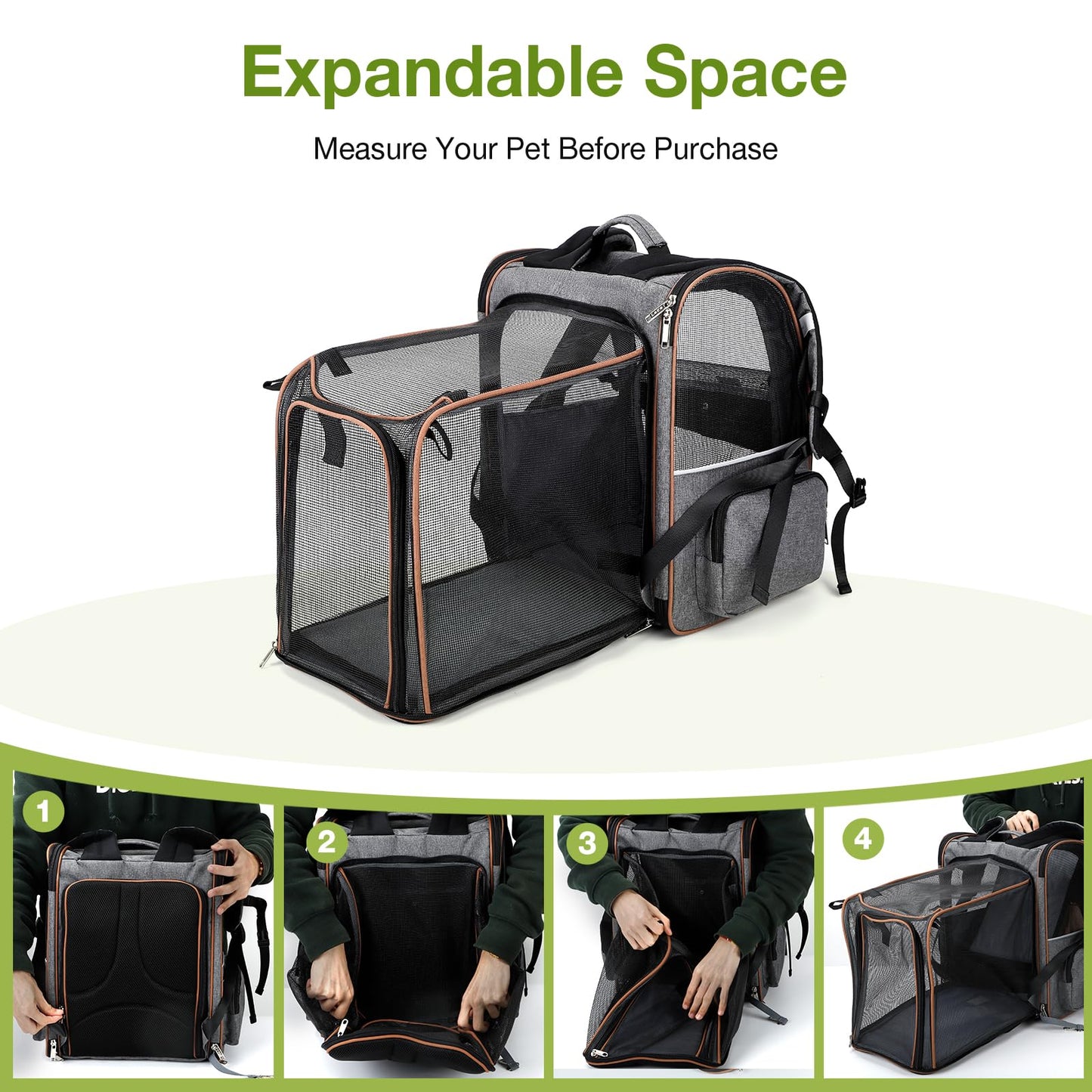 Lekebobor Cat Backpack Carrier, expandable pet carrier backpack for small dogs, medium cats, up to 18 lbs, dog backpack carrier, hiking, outdoor use