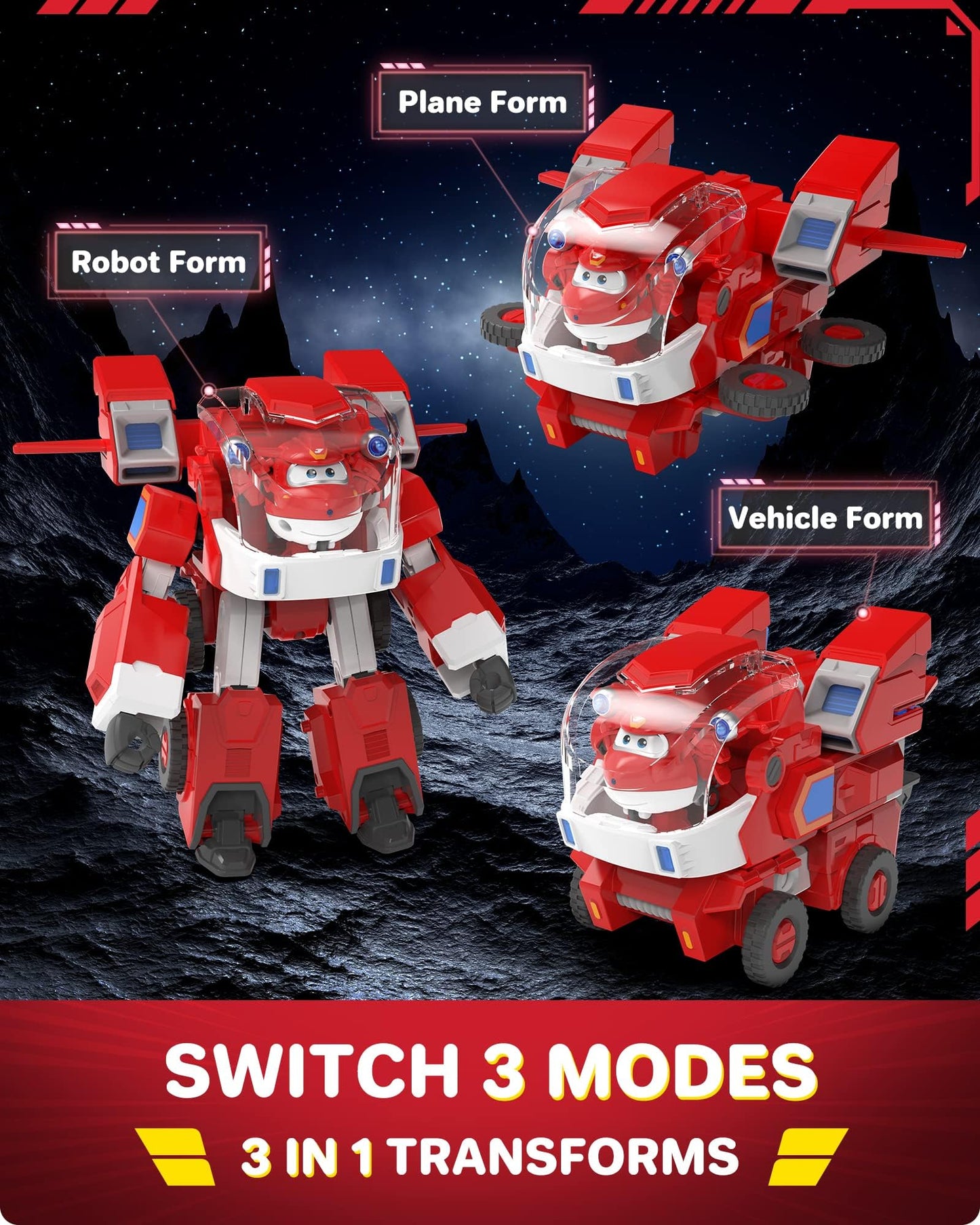 Super Wings EU750321 Robot Suit with Mini Jett Transforming Figure Plane Vehicle Playset Toys for 3+ Years Old Boys Girls, Red, 7'