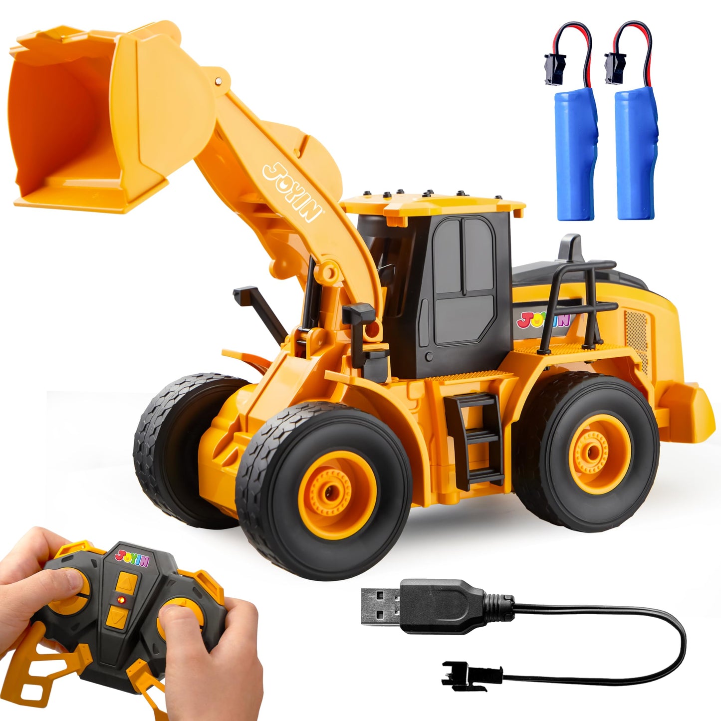 JOYIN Remote Control RC Excavator Tractor Truck with Light and Sound 2.4G Front Loader Construction Toy Birthday Gift for Boys 6 7 8 9 10 11 years