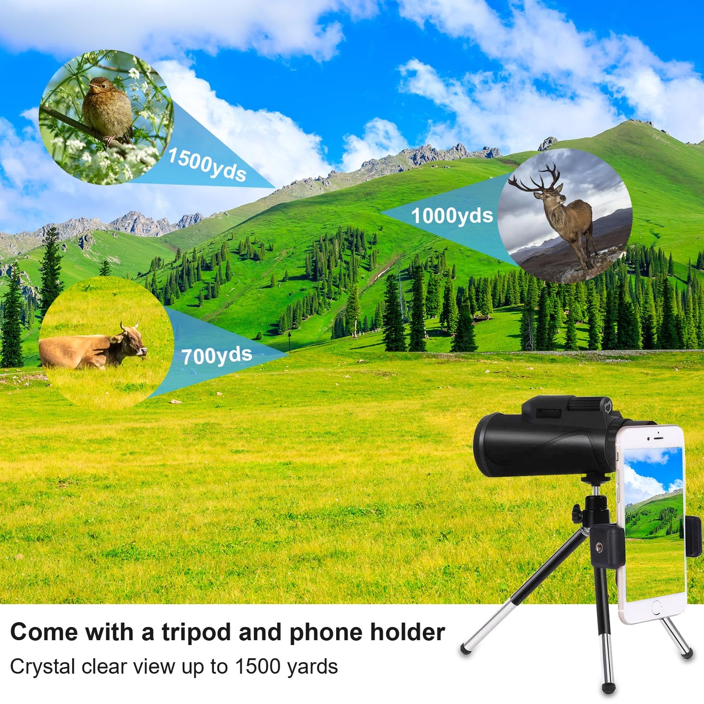 GOHHME 80X100 HD Monocular Telescope, Monocular Telescope for Adults with Smartphone Holder Upgrade Tripod, BAK4 Prism Waterproof Handheld Monocular Bird Watching Hunting Concert Football Game