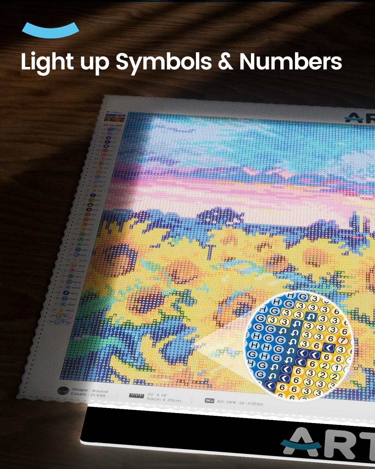 ARTDOT light table A3 as 5D diamond painting accessory, adjustable brightness diamond painting light pad with stand for adults.