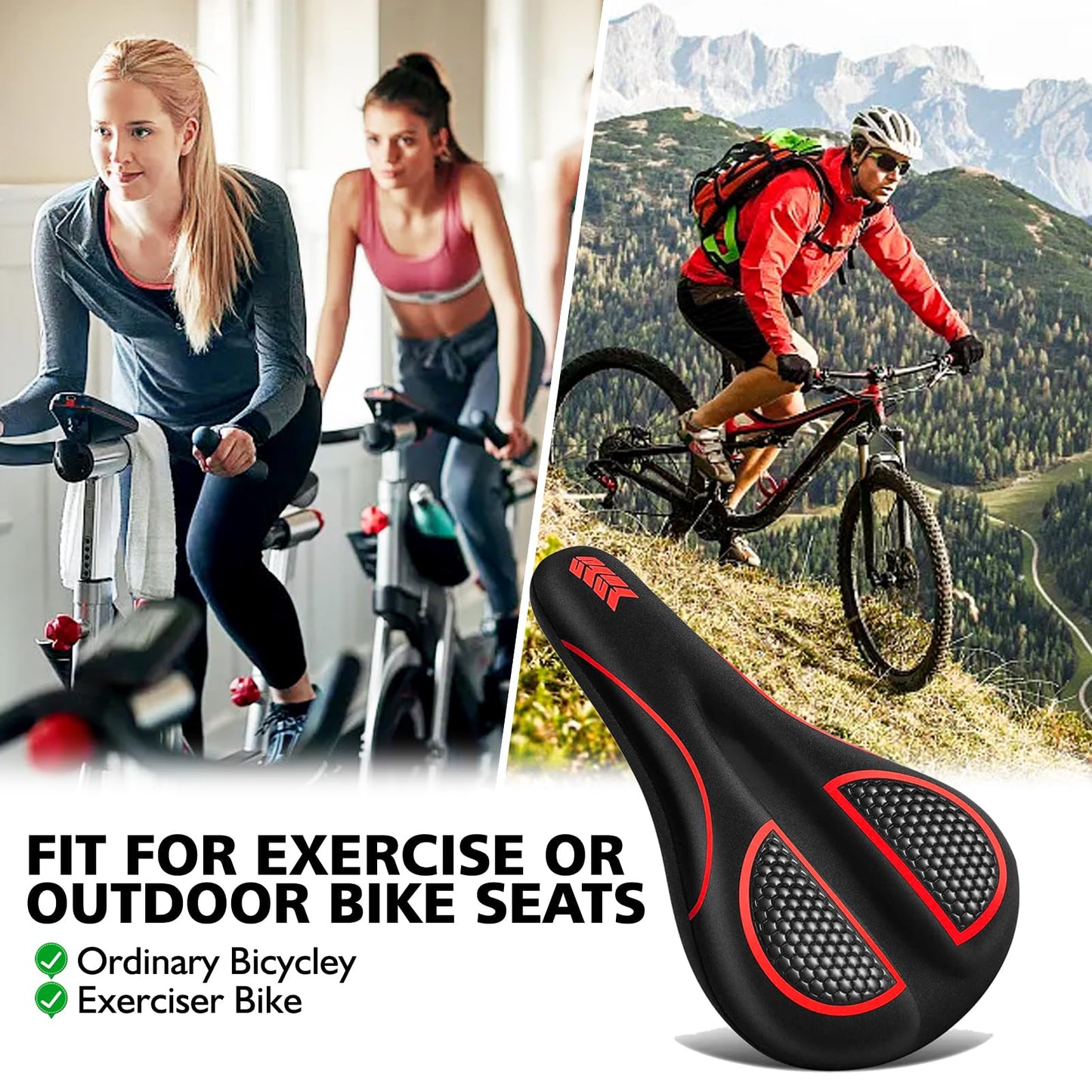 auvstar Bike Seat Cover, Bicycle Saddle Cushion, Ergonomic Gel Bike Saddle Cover for Women/Men, Seat Cover with Rain Protection, Bike Gel Cover Seat Cushion Saddle Protection Soft (Red)