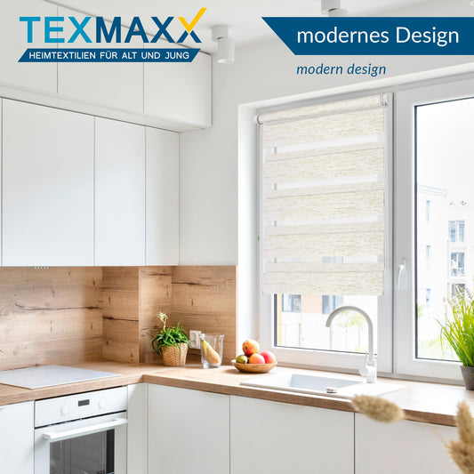 TEXMAXX® Double roller blind clamp fix without drilling - 115 x 150cm (fabric width 111 cm) in linen look / roller blinds for windows without drilling / window blind inside without drilling / double roller blind without drilling including accessories