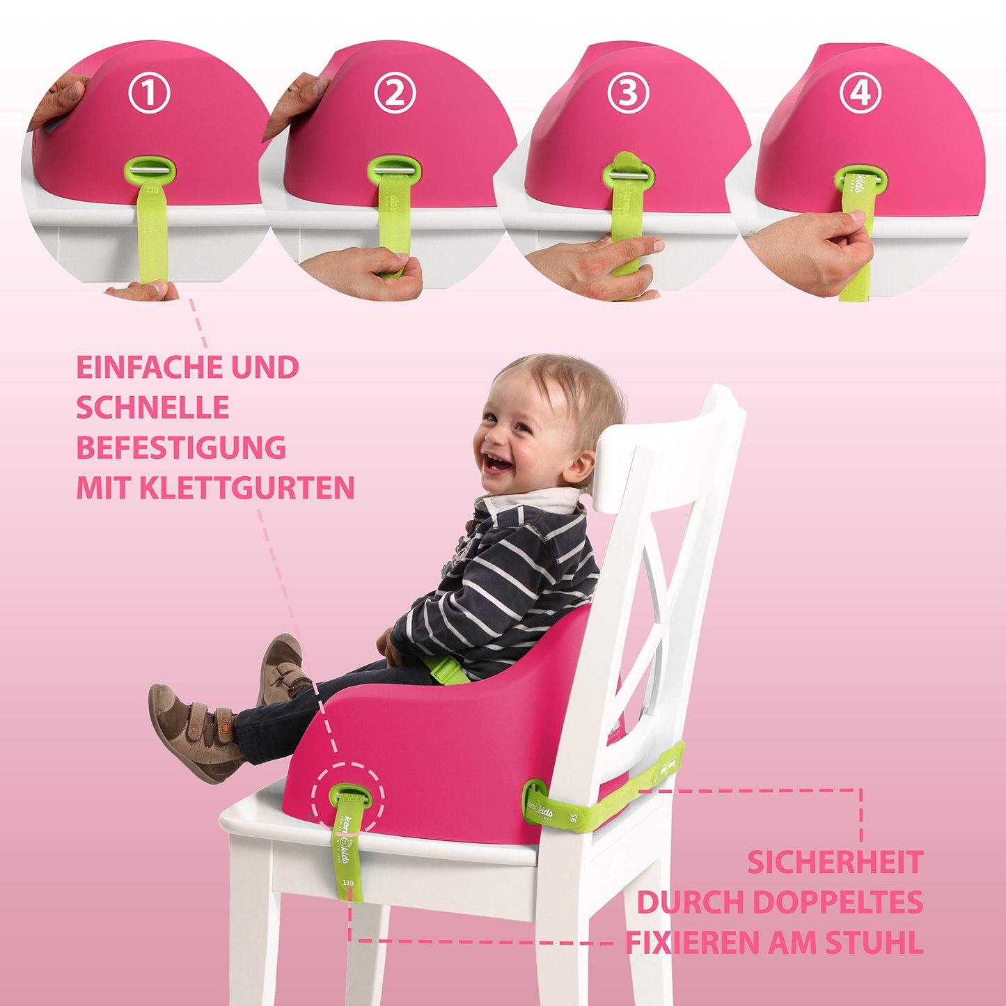 Koru Kids® Toddler Booster - Seat booster for children - Made in Germany - for children from 12 months to 7 years + (Fuchsia)