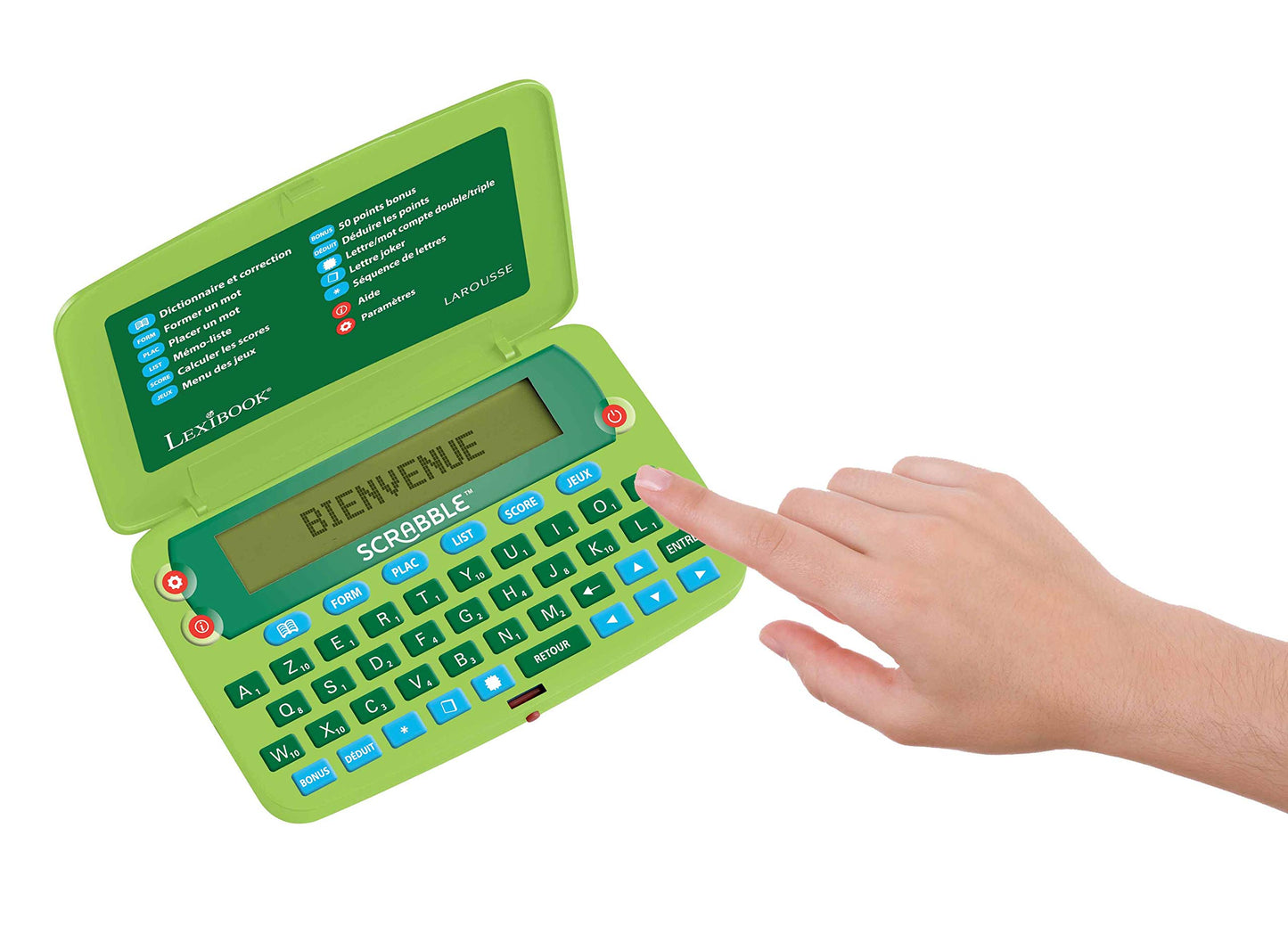 Lexibook -SCR8FR Scrabble ODS8 Electronic Dictionary Larousse FISF Ergonomic Format Large Buttons Arbike Correction Device Definitions Battery Operated Green Blue SCR8FR