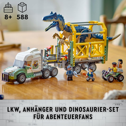 LEGO Jurassic World Dinosaur Missions: Allosaurus Transporter, Dino Playset, Gift idea for kids featuring Minifigures Kenji, Darius, and Yaz. For boys and girls aged 8+. 76966