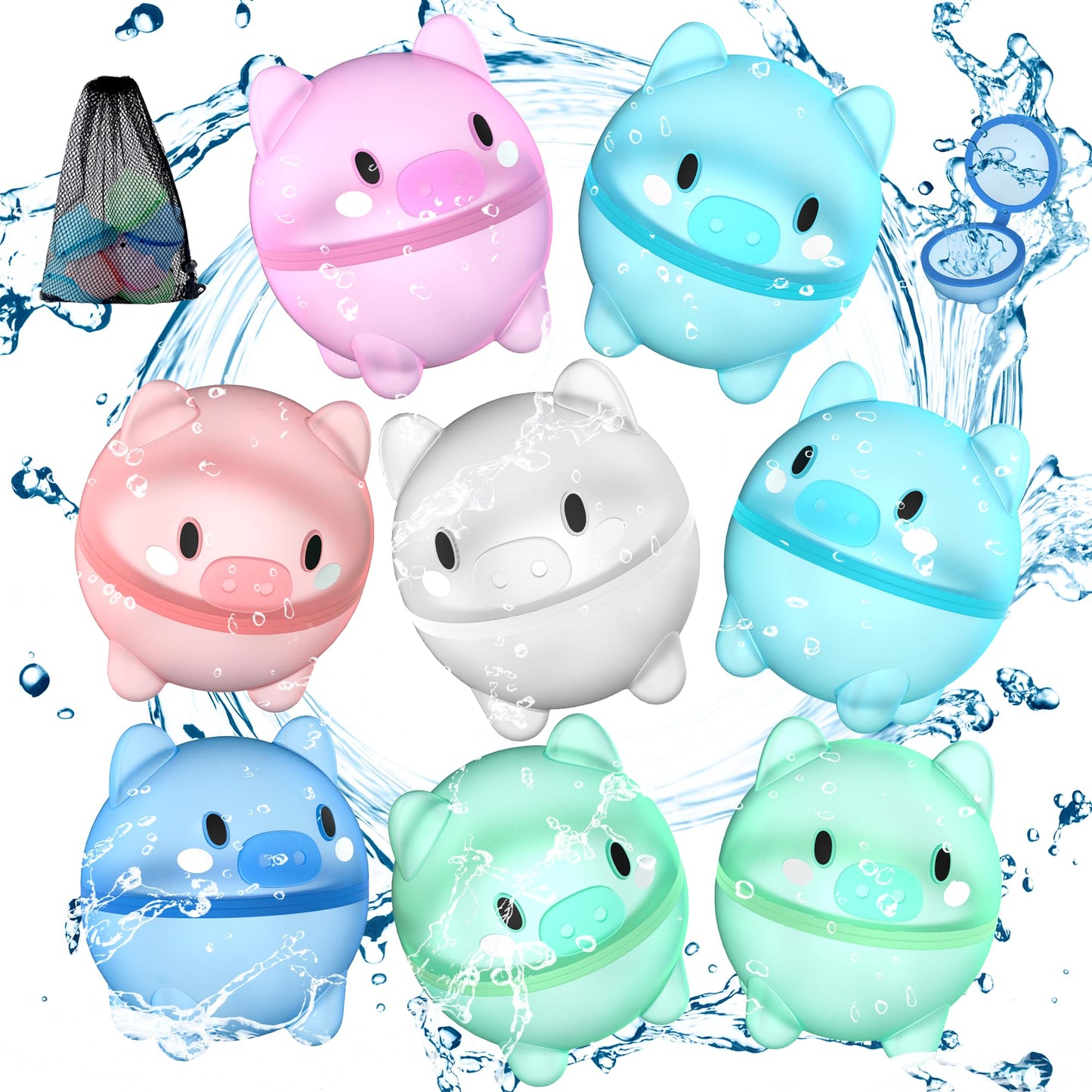 DBPBToU 8/12/16 Piece Water Balloons Reusable for Kids Adults, Self-sealing Water Balloons, Water Toys for Children for Family Game Beach Pool Party (8 Pieces)