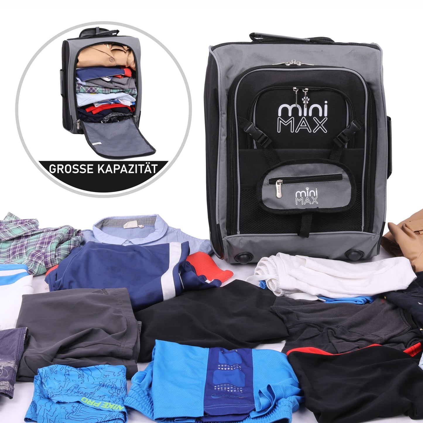 Aerolite MiniMax kids luggage 45x36x20 Easyjet Maximum Size 30L Carry-On New 2024 Under Seat Trolleys Backpack Carry On Hand Luggage Bag with 2 Year Warranty (Black)