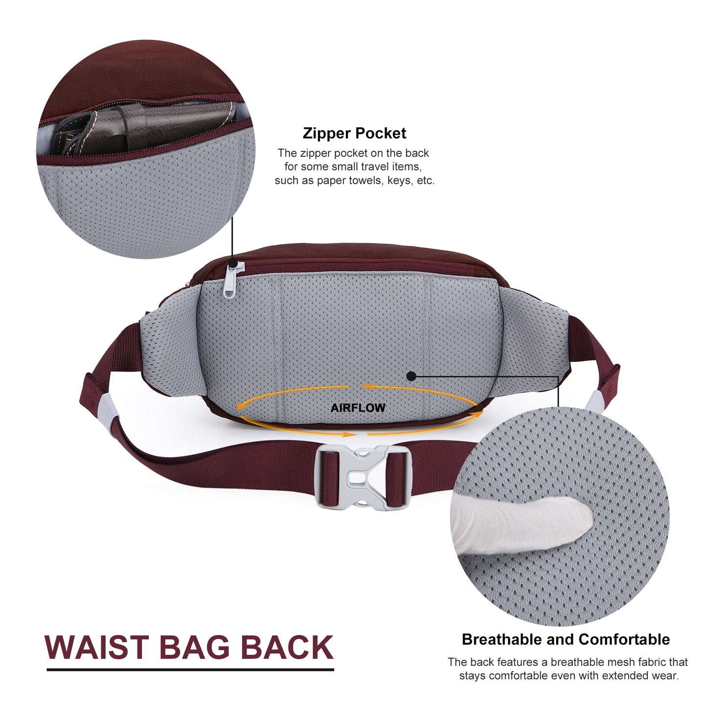 MOUNTAINTOP Waist Pack Women's Sports Waist Bag Lightweight Fanny Pack for Outdoor Hiking Travel Running Fitness Jogging (Reddish Brown)