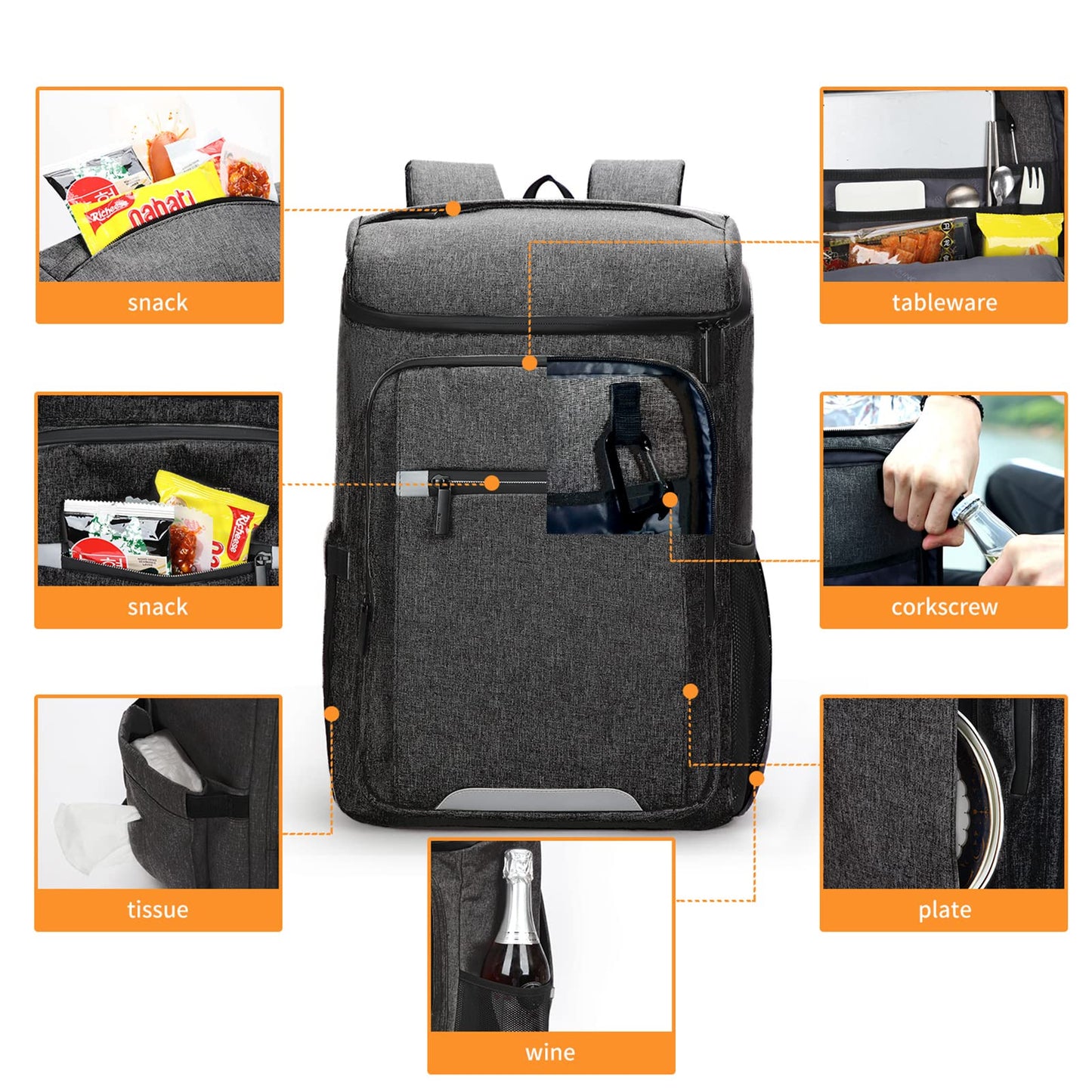 Aoking SN1075 thermal backpack in shades of gray, 24 l