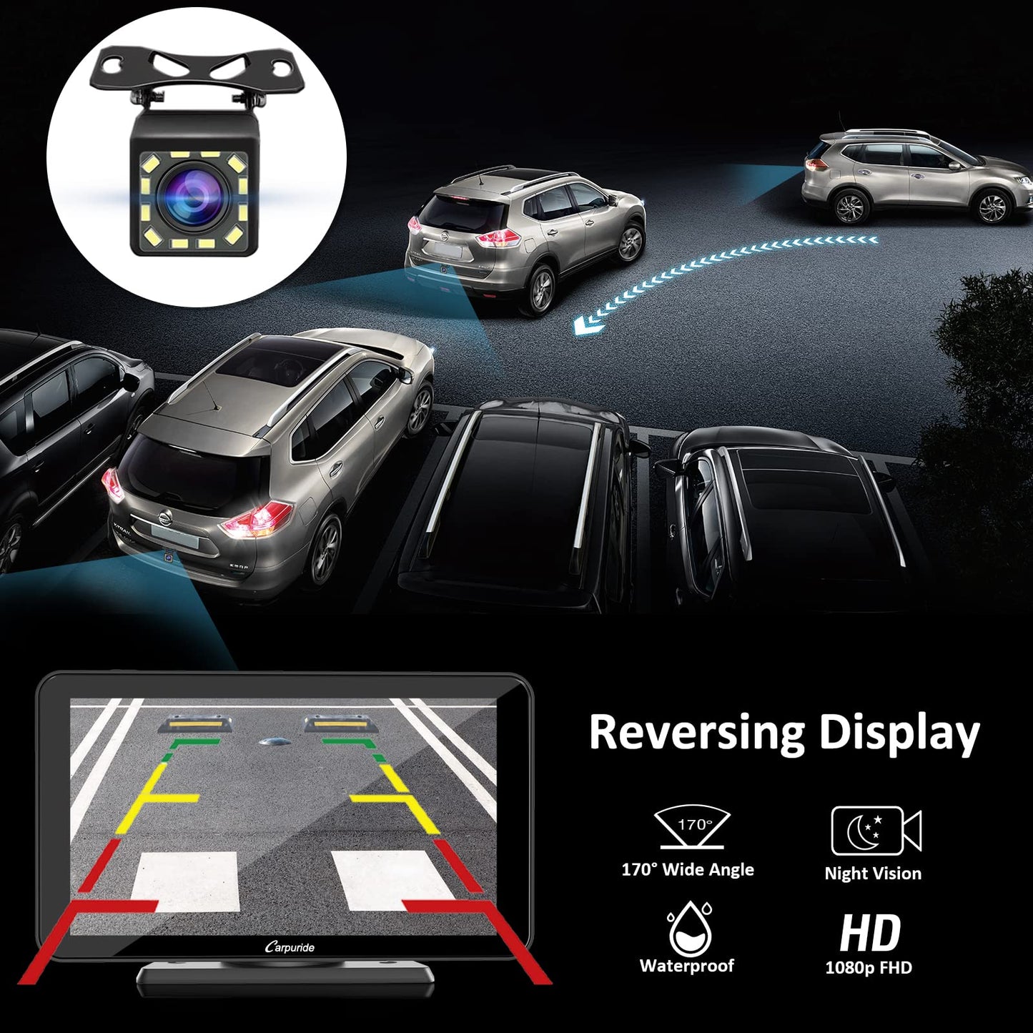 Carpuride Wireless Carplay & Android Auto, 7-inch touchscreen digital media car radio receiver, portable car radio with backup camera, mirror link, Bluetooth, GPS, AUX, FM
