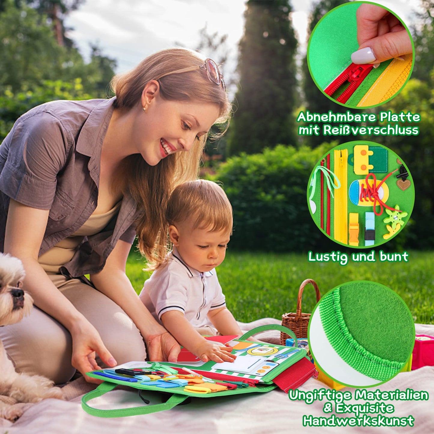 ACDAY Busy Board for 1 2 3 years, Montessori toy for toddlers. Activity Board Baby Quiet Book Autism Educational Travel Toy Preschool Learning Sensory Board for Fine Motor Skills (Green)