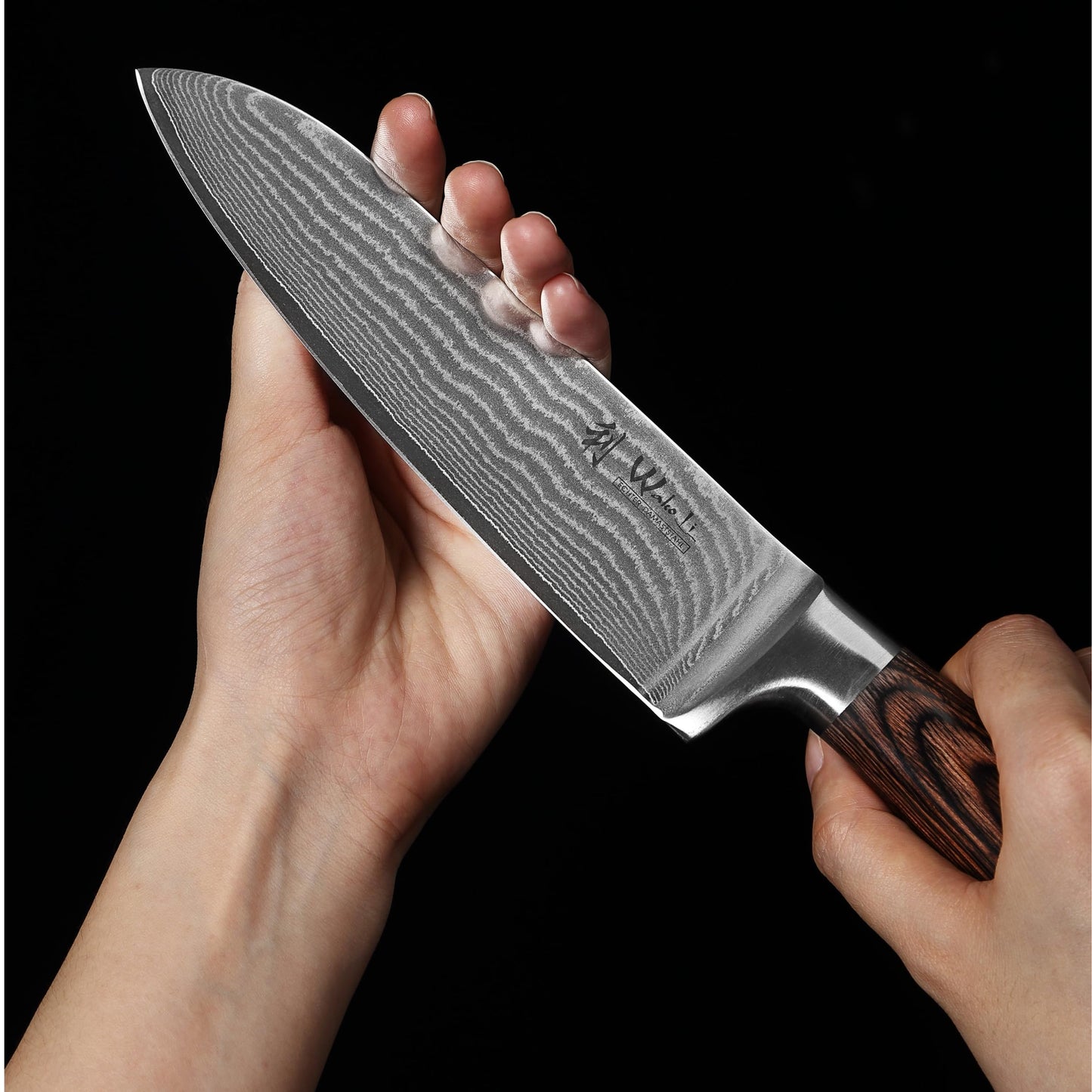 Wakoli EDIB Damascus Knife Set 4 pieces made of 67 layers of damascus steel with VG10 core & pakkawood handle - Kitchen knife set with santoku, paring knife & utility knife in gift box