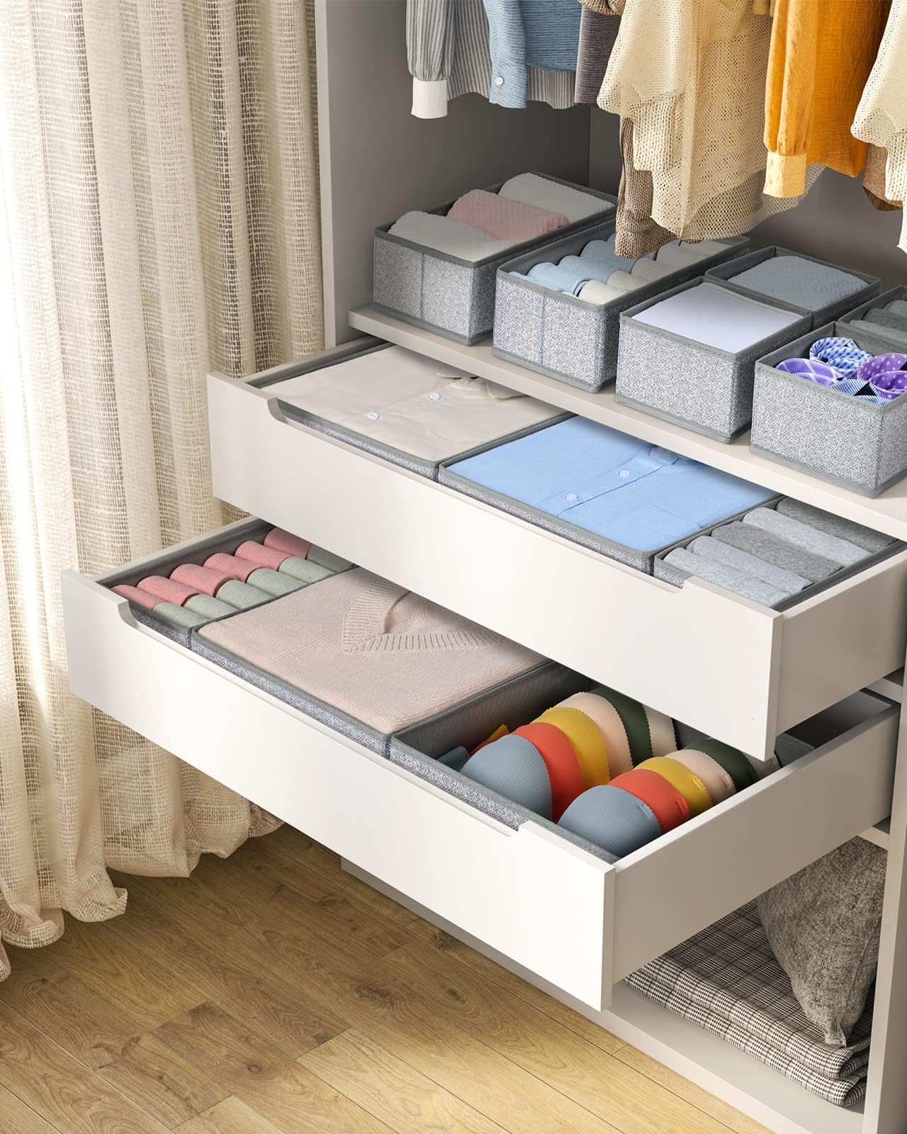 Homsorout 12 Piece Closet Organizer Drawer Organizer, Foldable Storage Box Fabric, Underwear Organizer, Closet Organizer for Clothing, Socks, Heather Gray